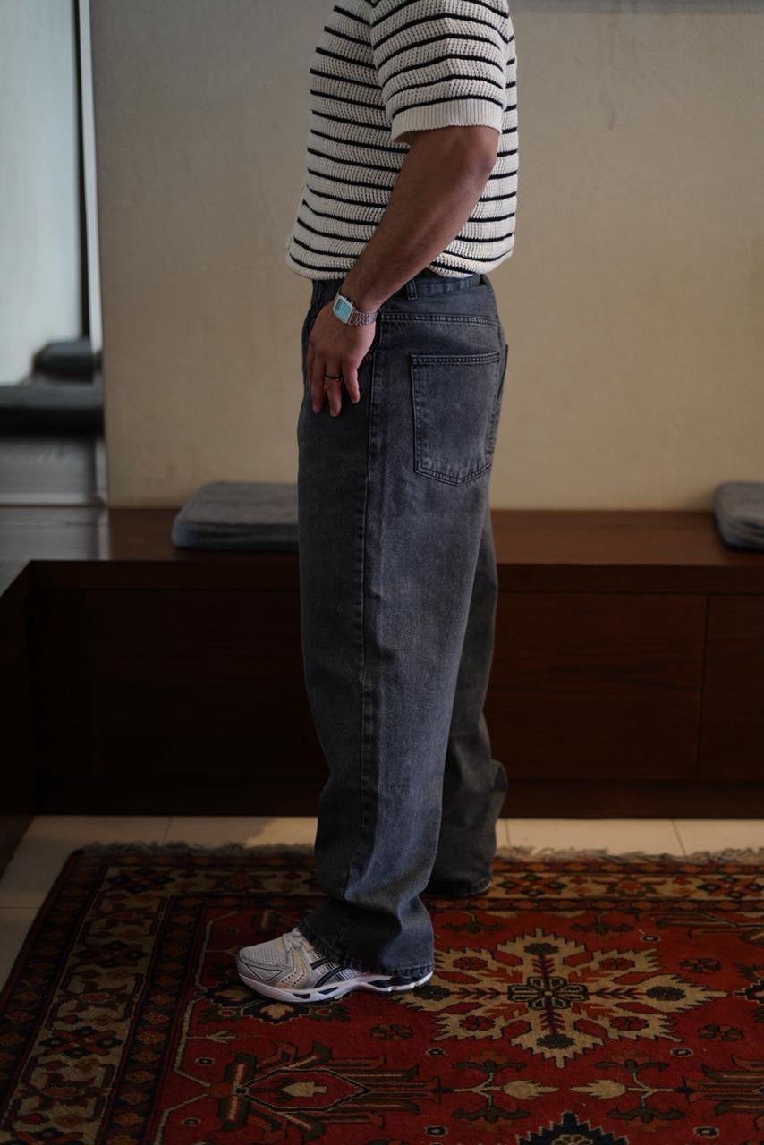 Navy Blue Washed Baggy Jeans