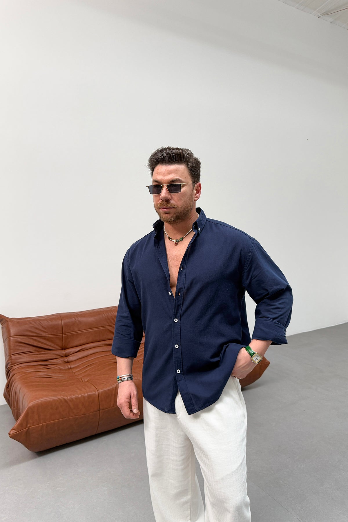 OVERSIZED FRESH LINEN SHIRT • NAVY BLUE