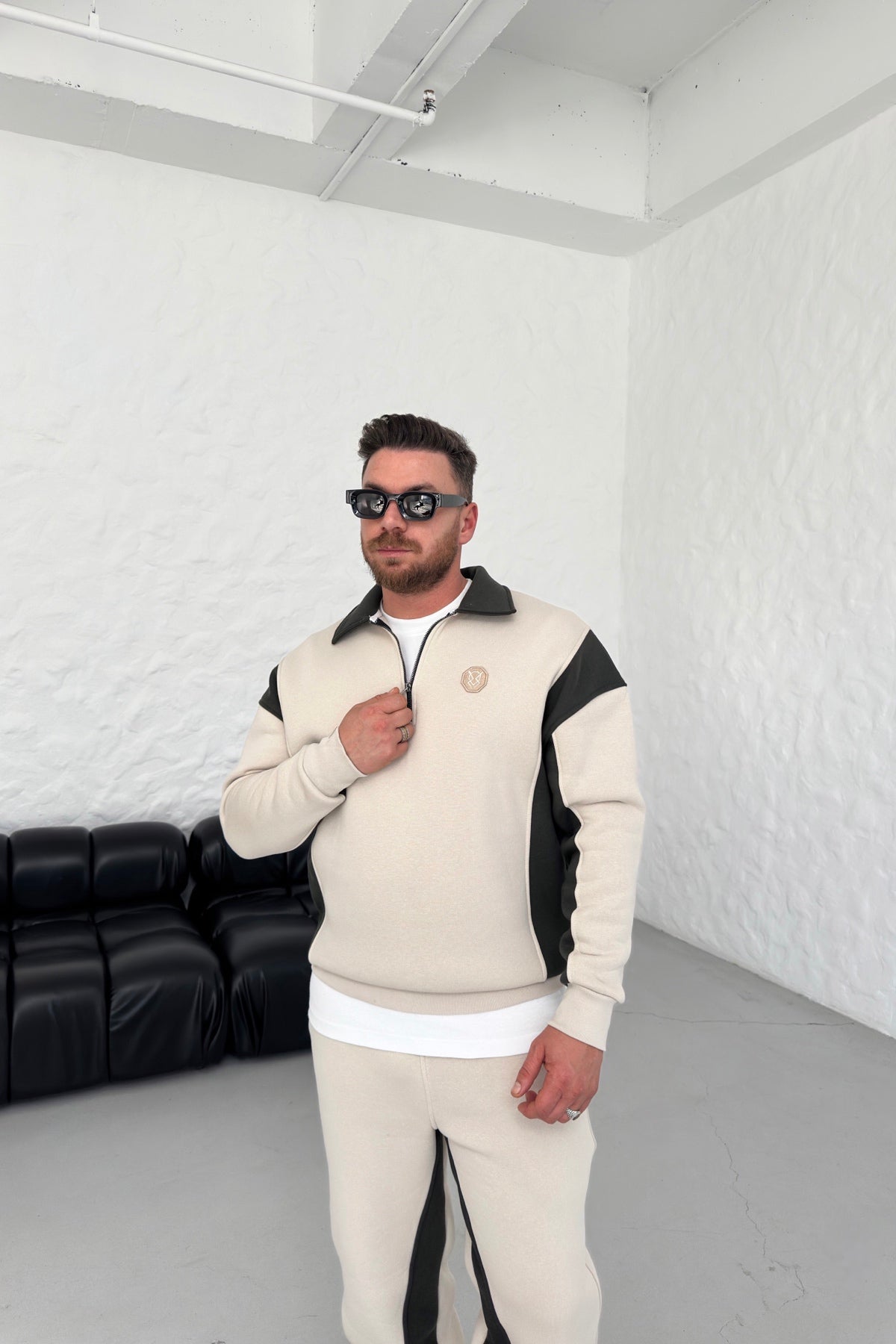 OVERSIZED HALF ZIPPERED SET • CREAM