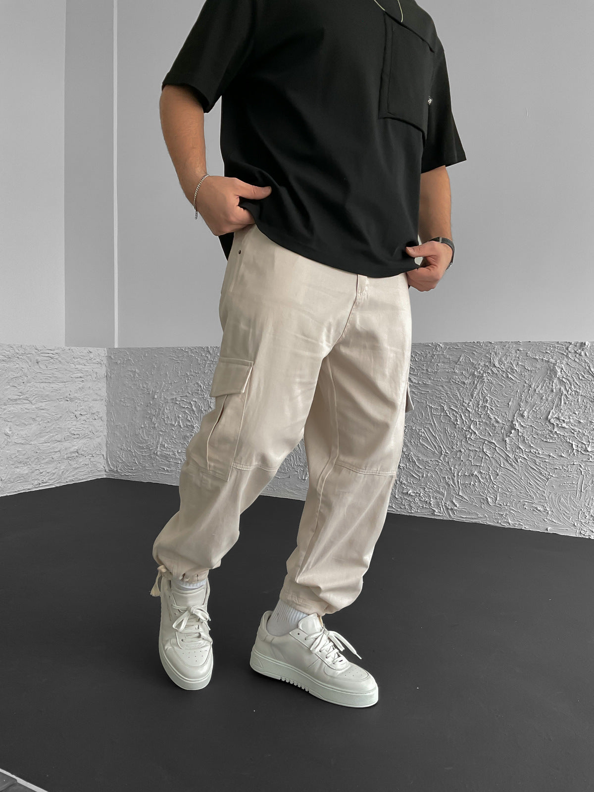 Beige Cargo Trousers