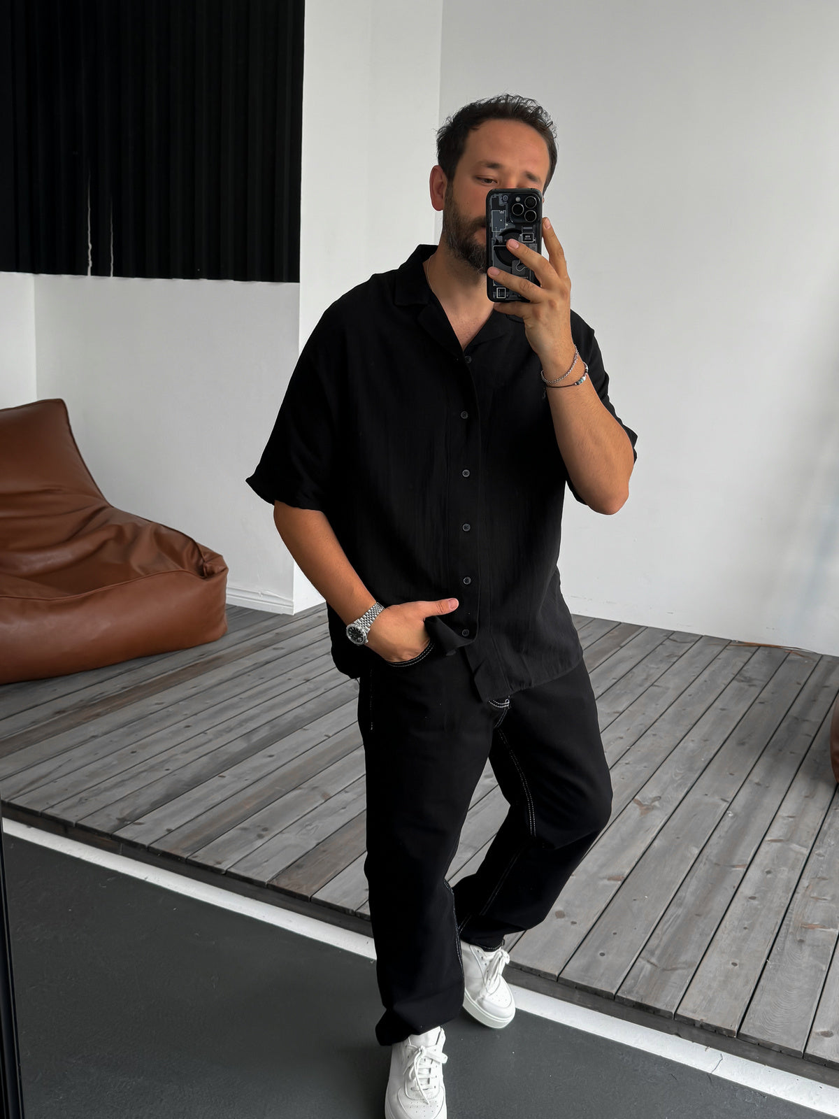 Black Batwing Sleeve Oversize Shirt