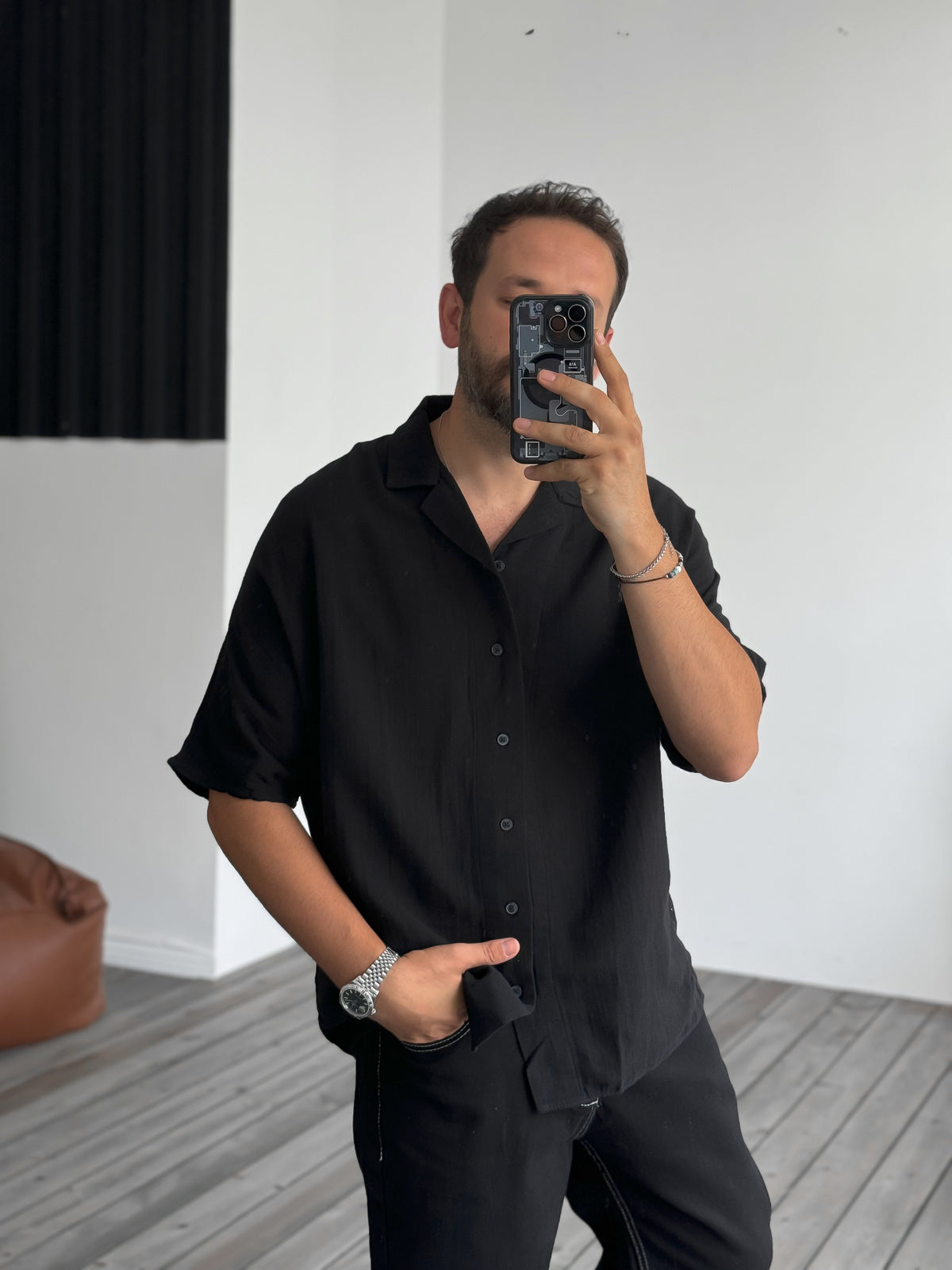 Black Batwing Sleeve Oversize Shirt