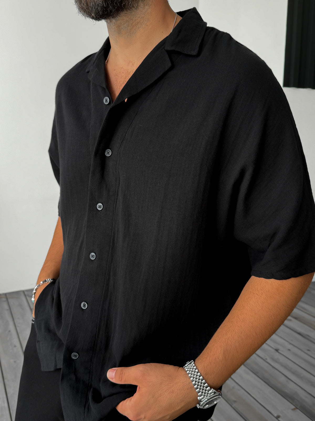 Black Batwing Sleeve Oversize Shirt