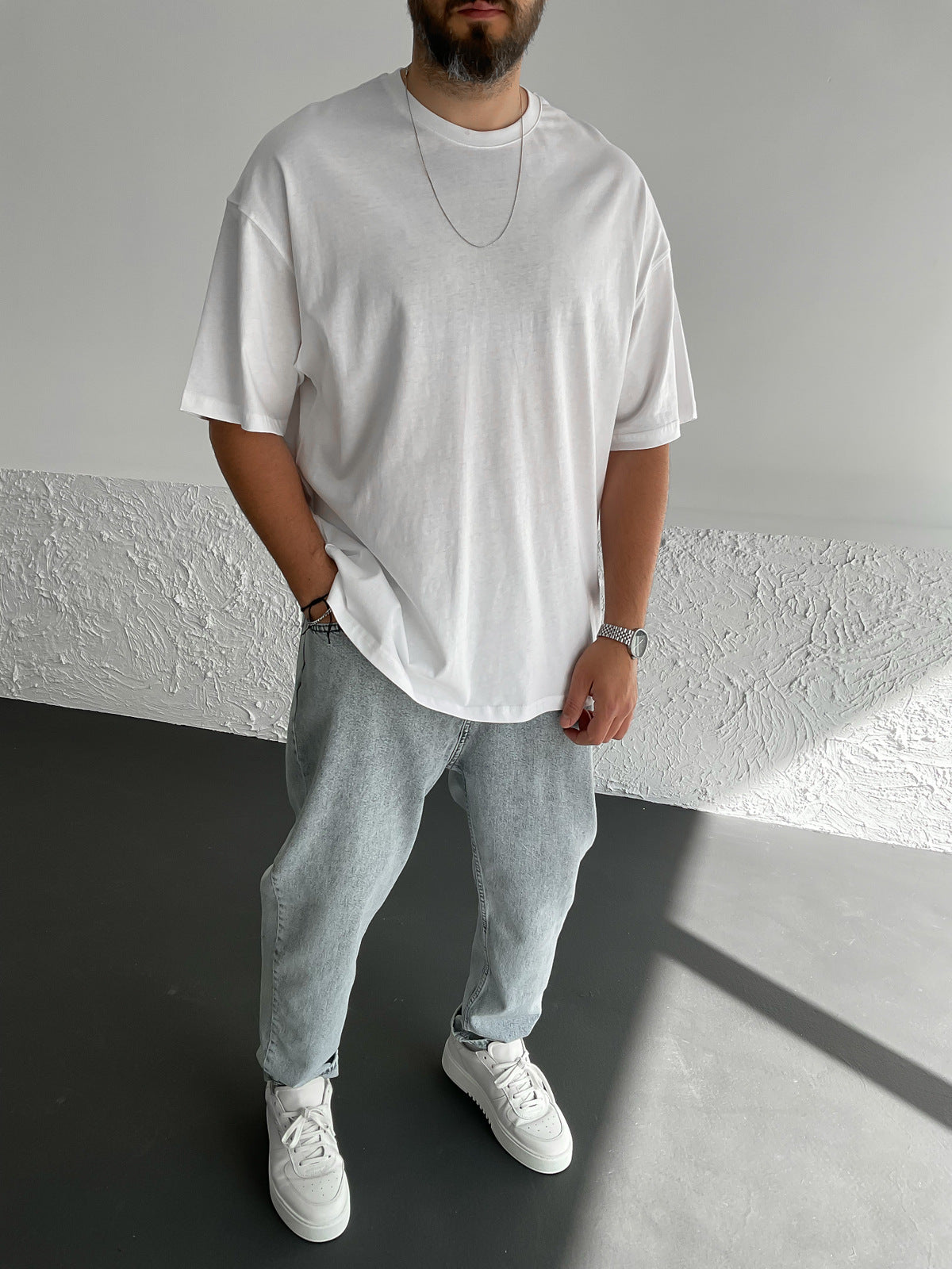 White Slit Basic Oversize T-Shirt