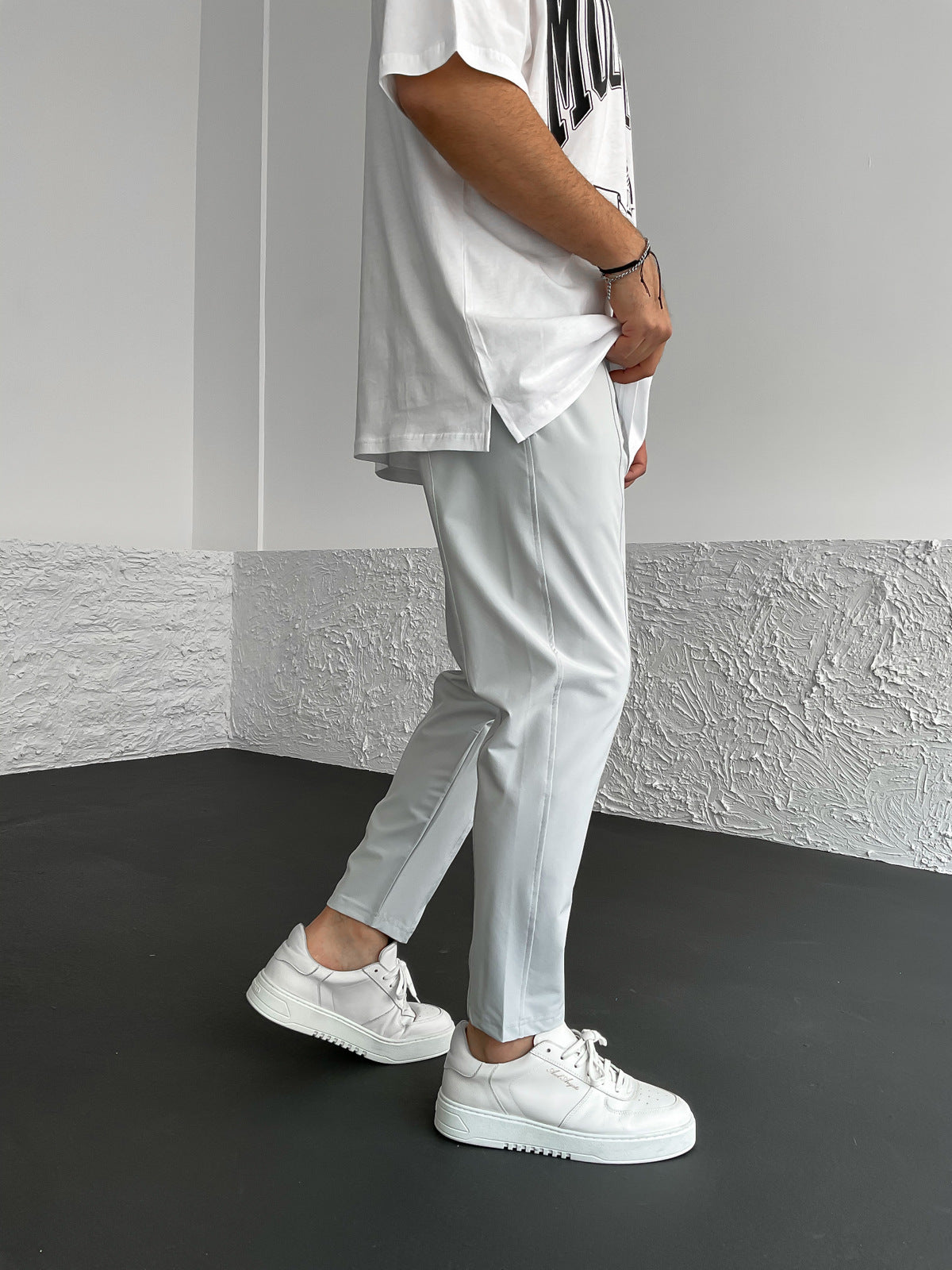 Ice Grey Striped Parachute Trousers