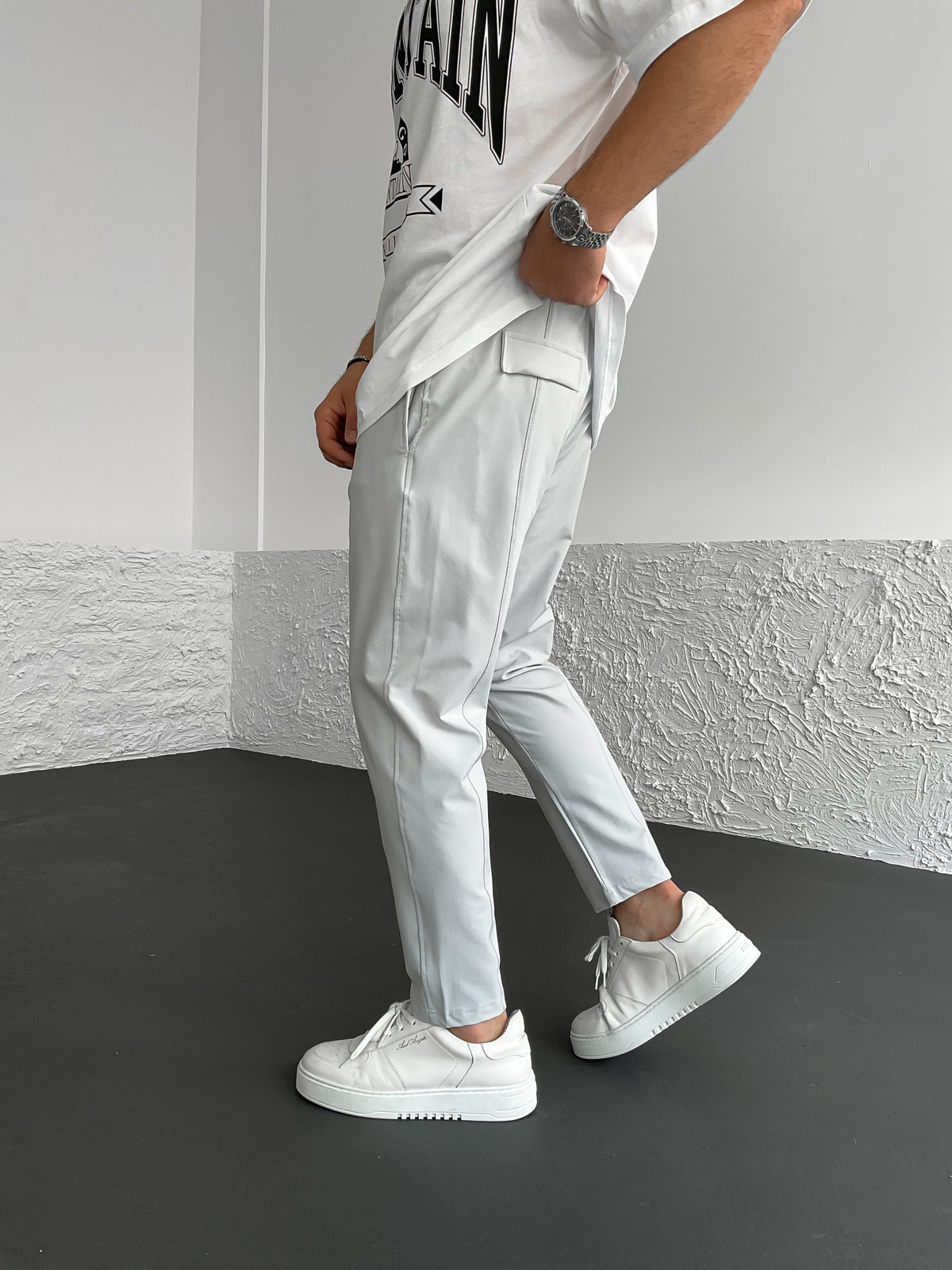Ice Grey Striped Parachute Trousers