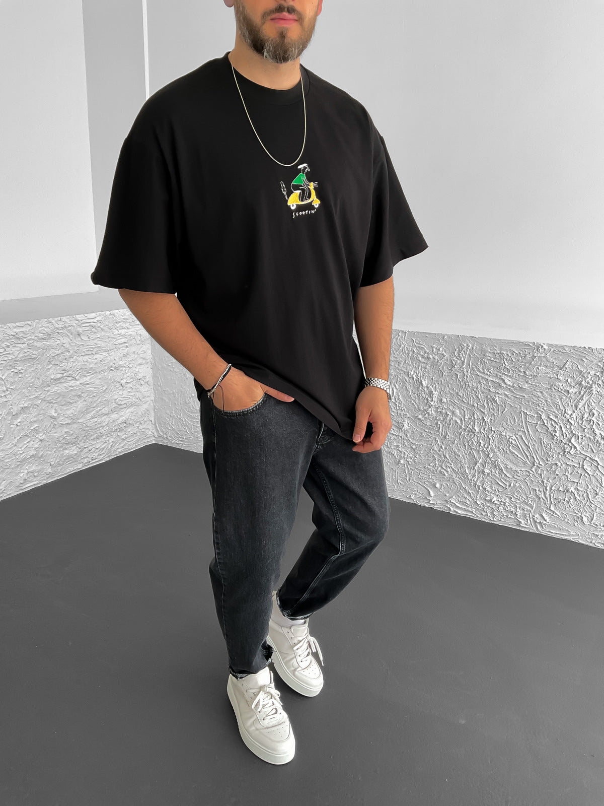 Black Scootin Embroidered Oversize T-Shirt
