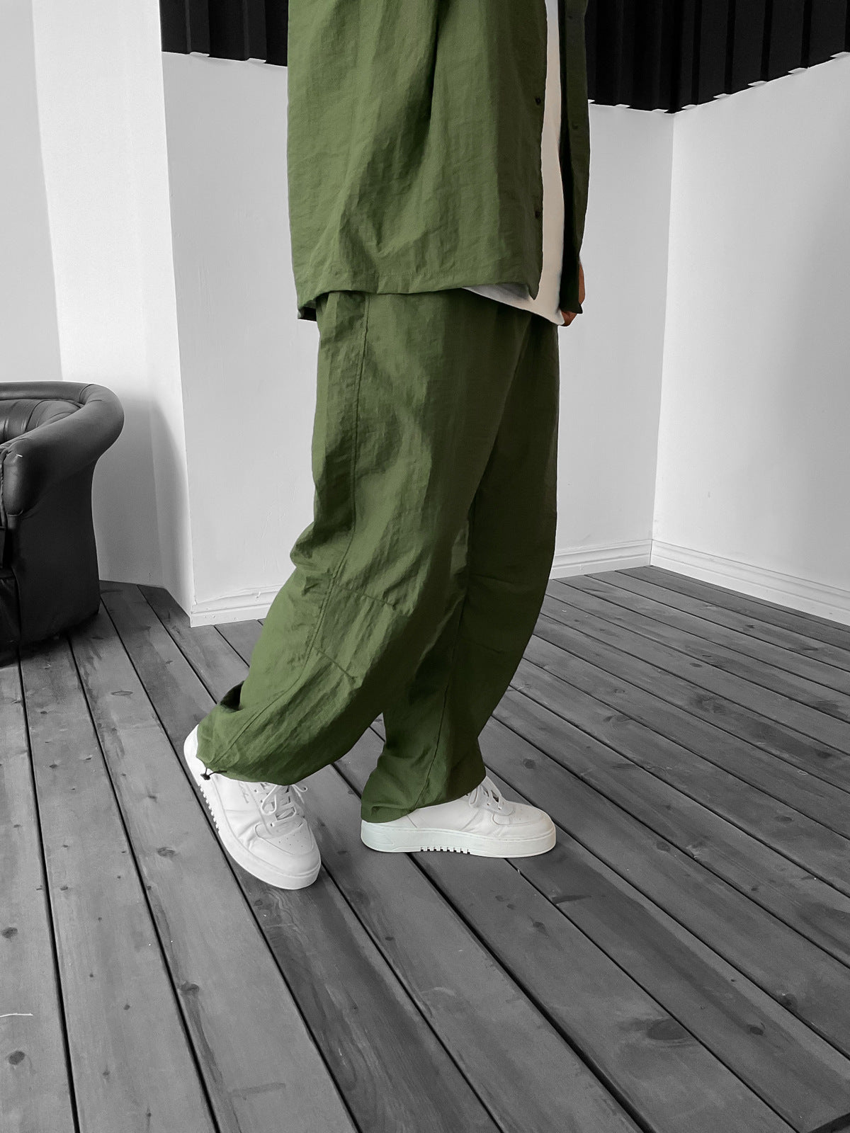 Khaki Lined Stitched Stopper Parachute Trousers