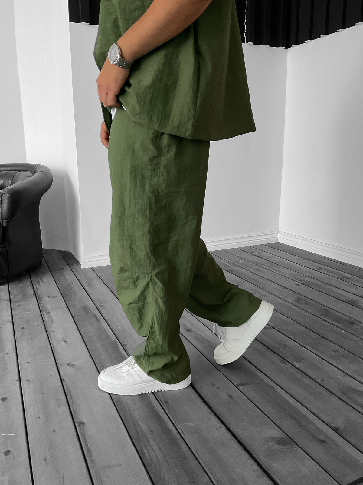 Khaki Lined Stitched Stopper Parachute Trousers