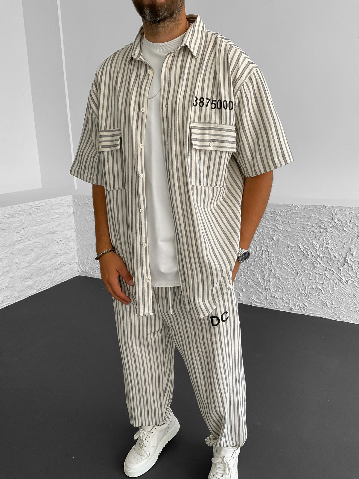 Ecru Printed Oversized Linen Set