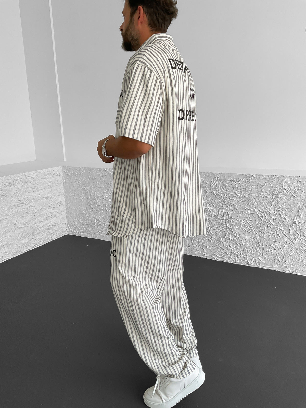 Ecru Printed Oversized Linen Set