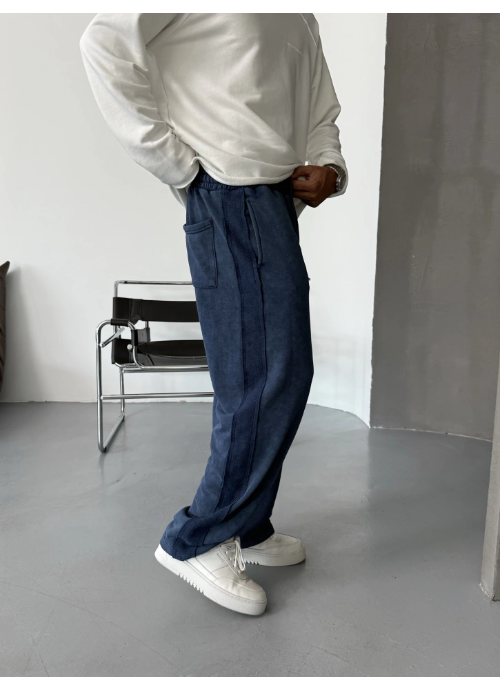Navy Blue Washed Stripe Baggy Pants