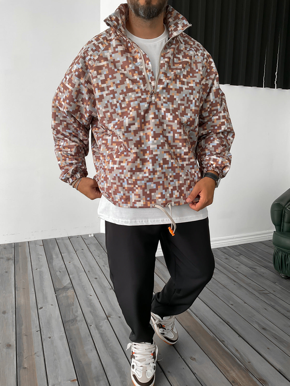Brown Pixel Patterned Sweater
