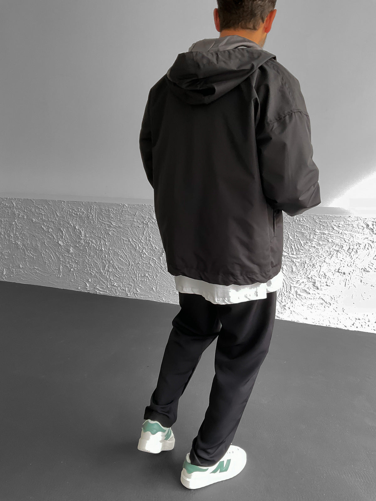 Black Hooded Zippered Basic Jacket