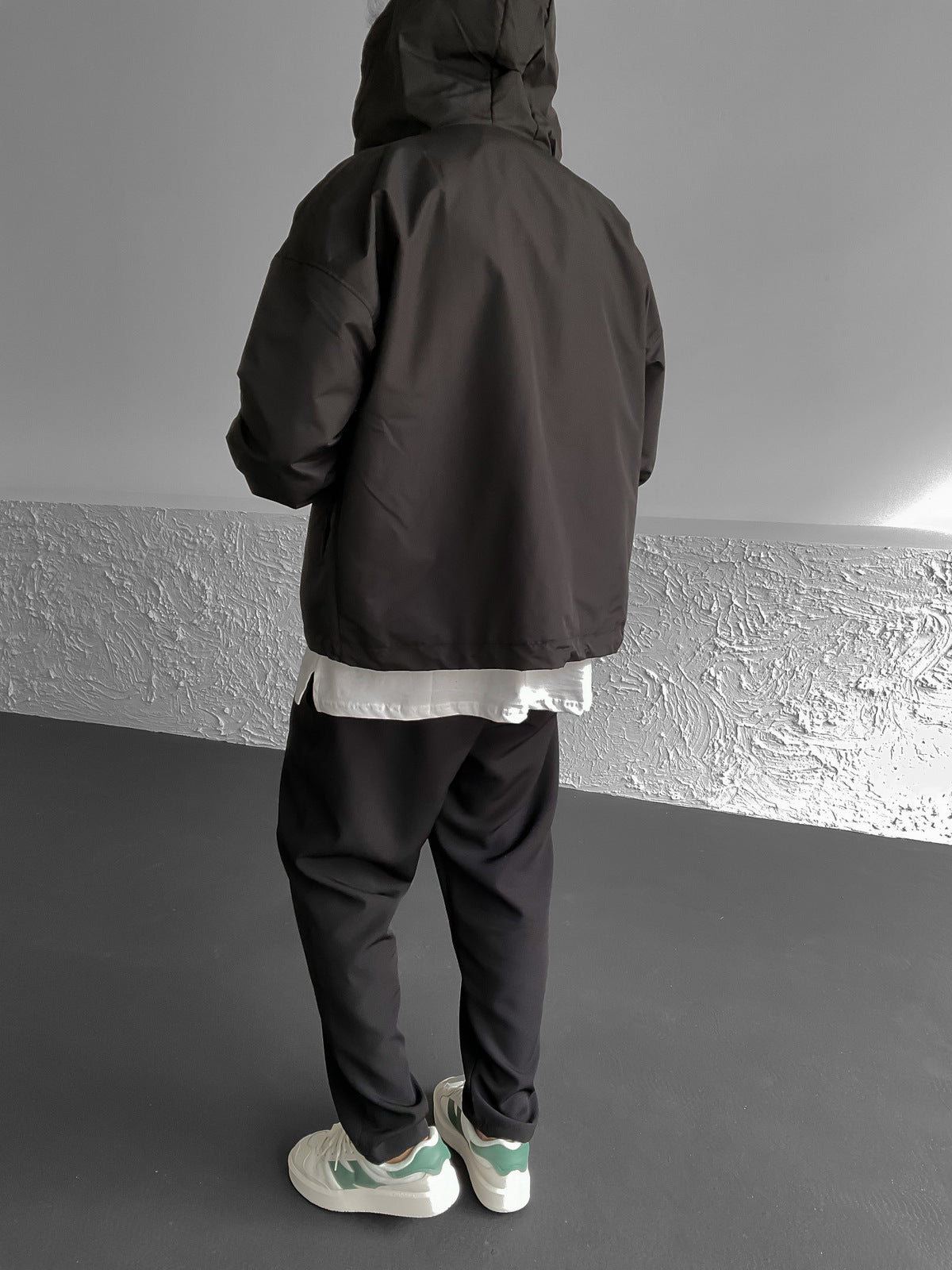 Black Hooded Zippered Basic Jacket