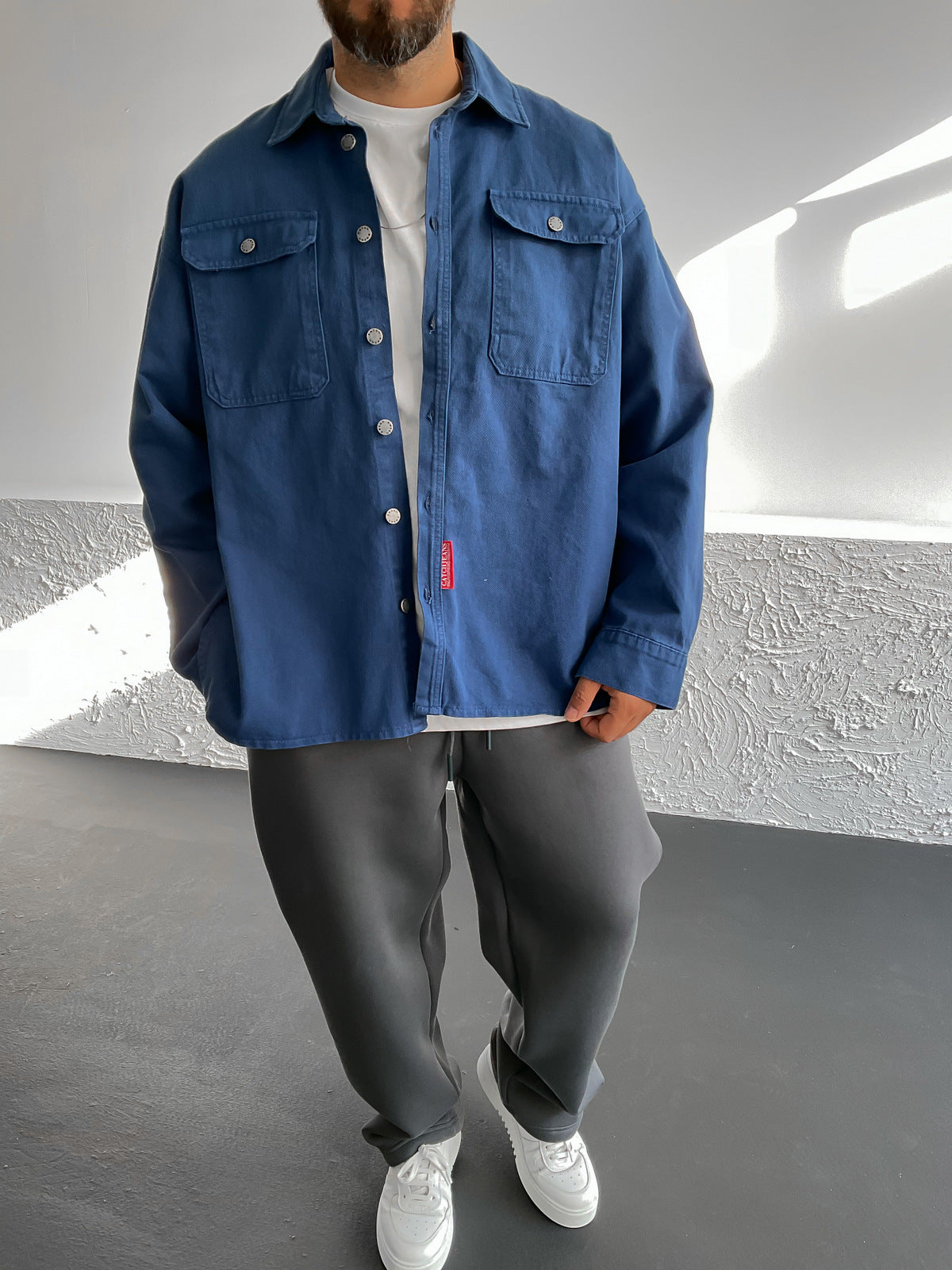 Navy Blue Slit Denim Jacket