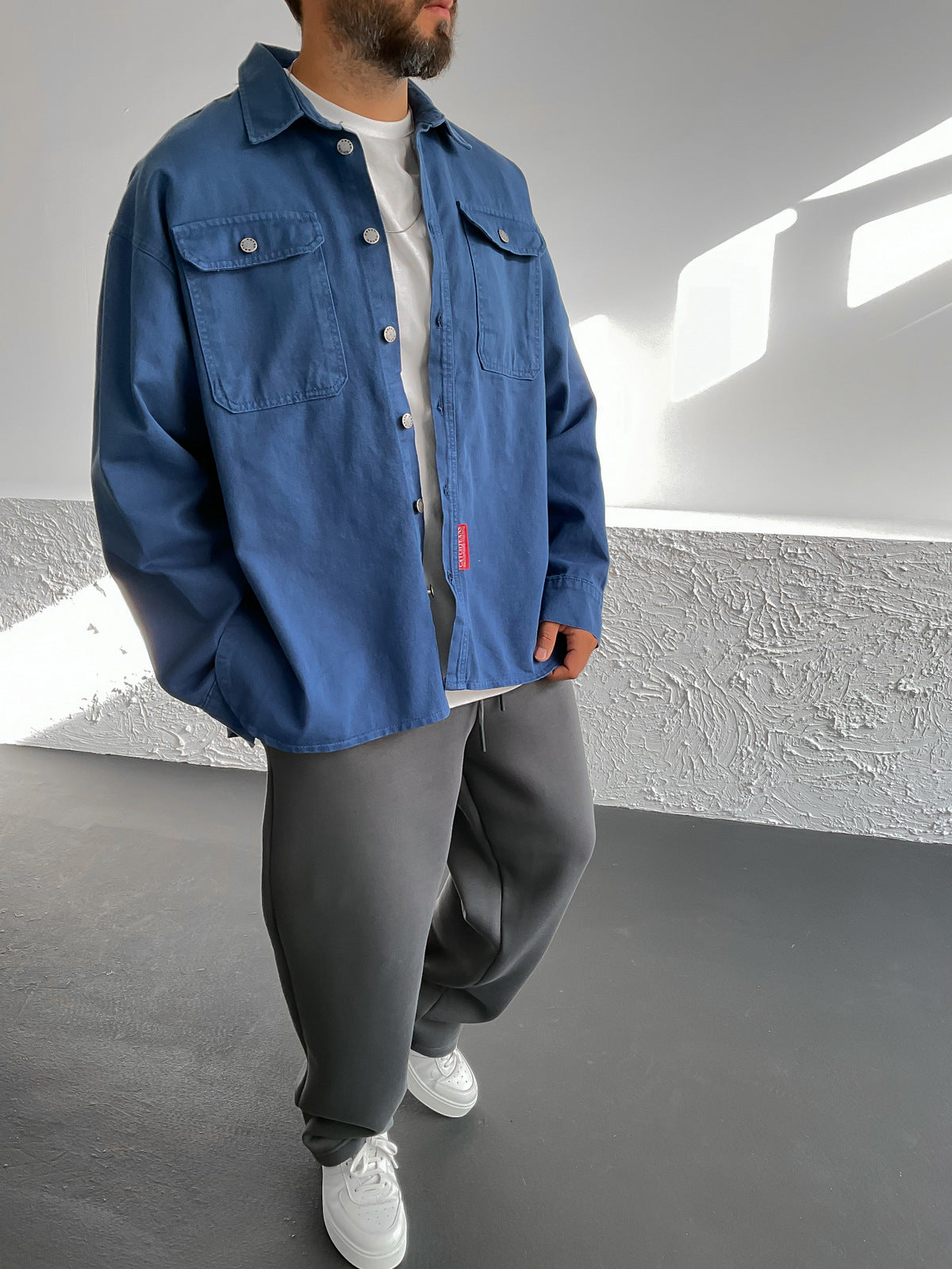 Navy Blue Slit Denim Jacket