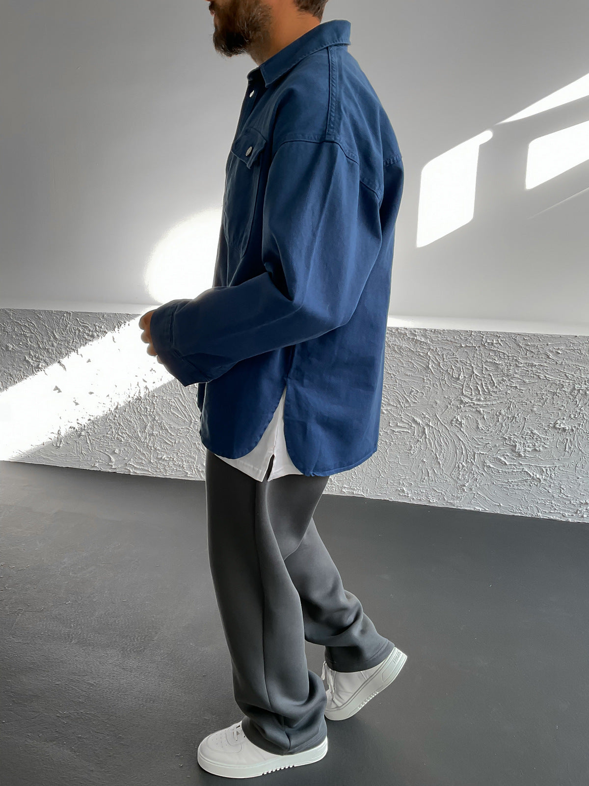 Navy Blue Slit Denim Jacket