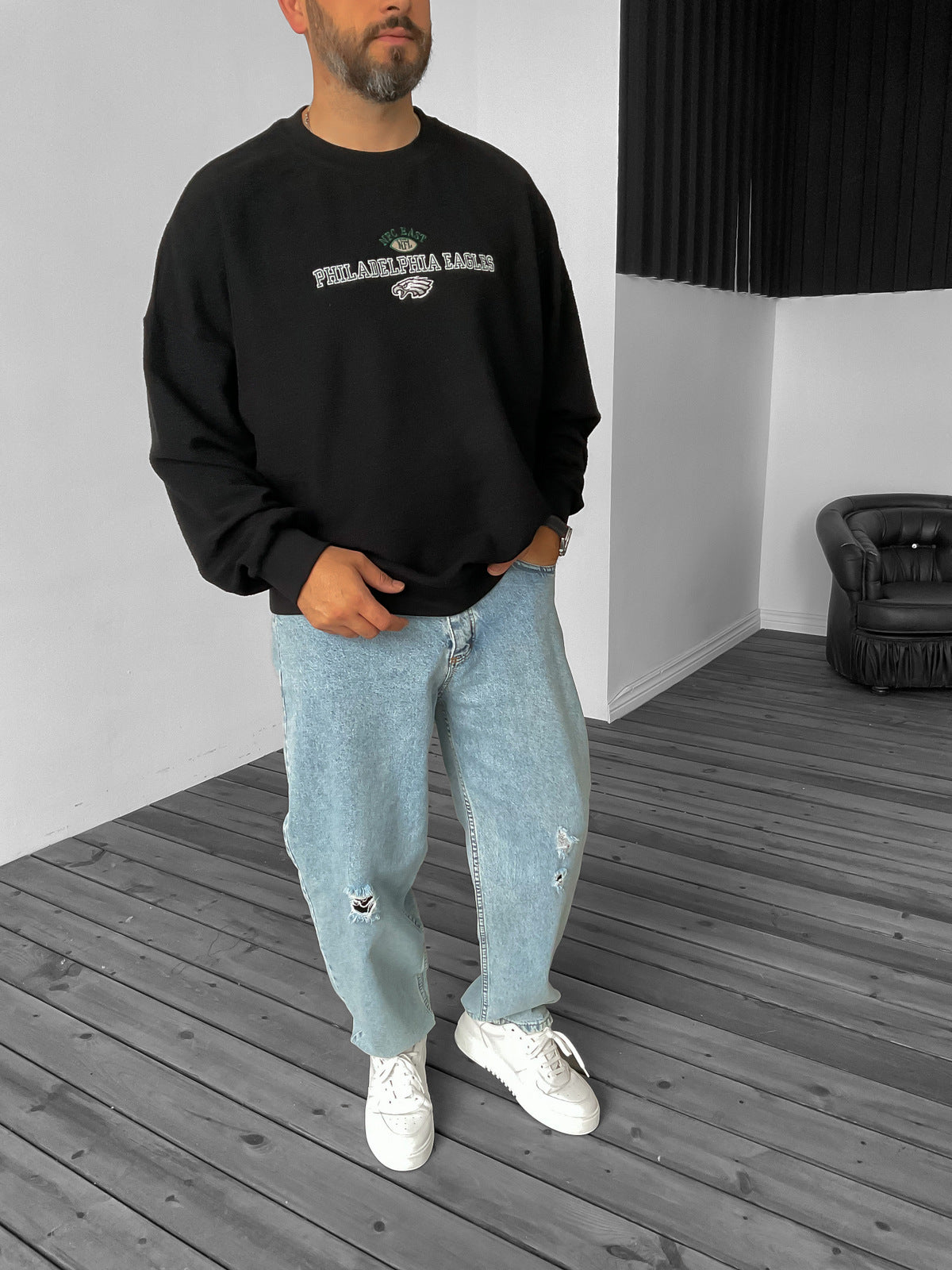 Black Philadelphia Embroidered Sweat