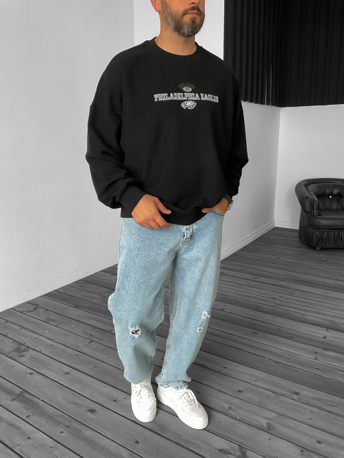 Black Philadelphia Embroidered Sweat