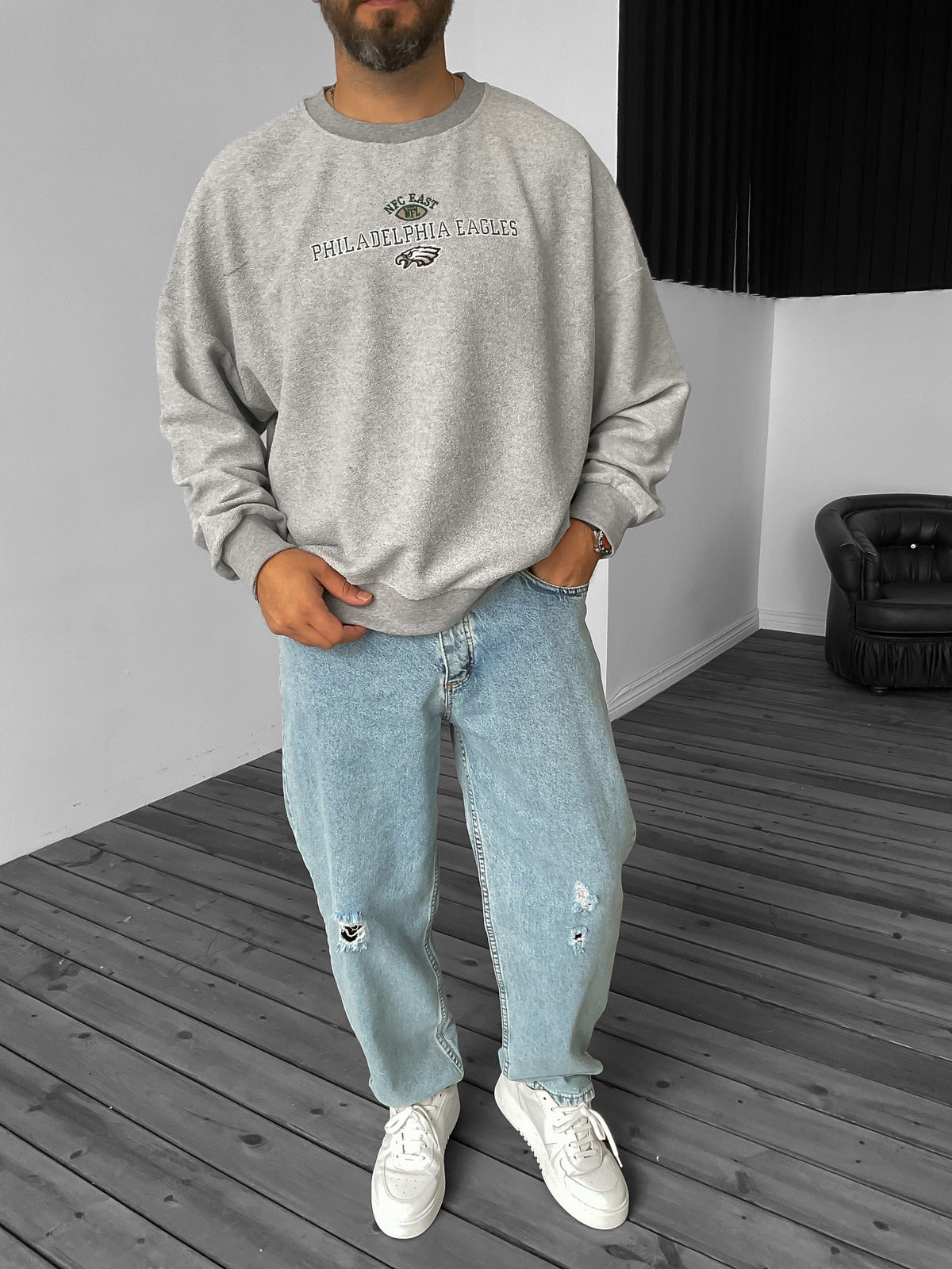 Gray Philadelphia Embroidered Sweater