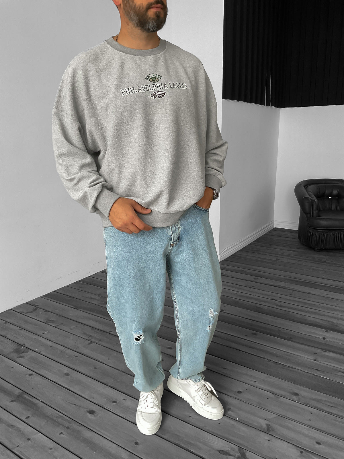 Gray Philadelphia Embroidered Sweater