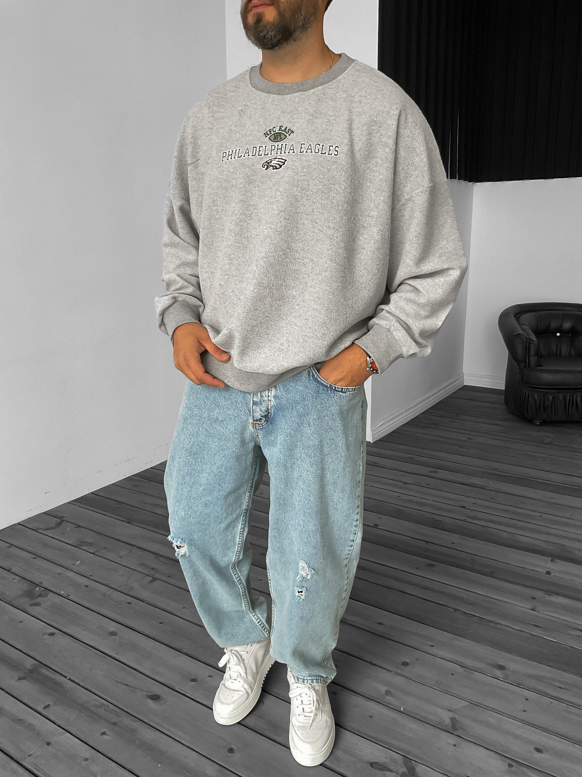 Gray Philadelphia Embroidered Sweater