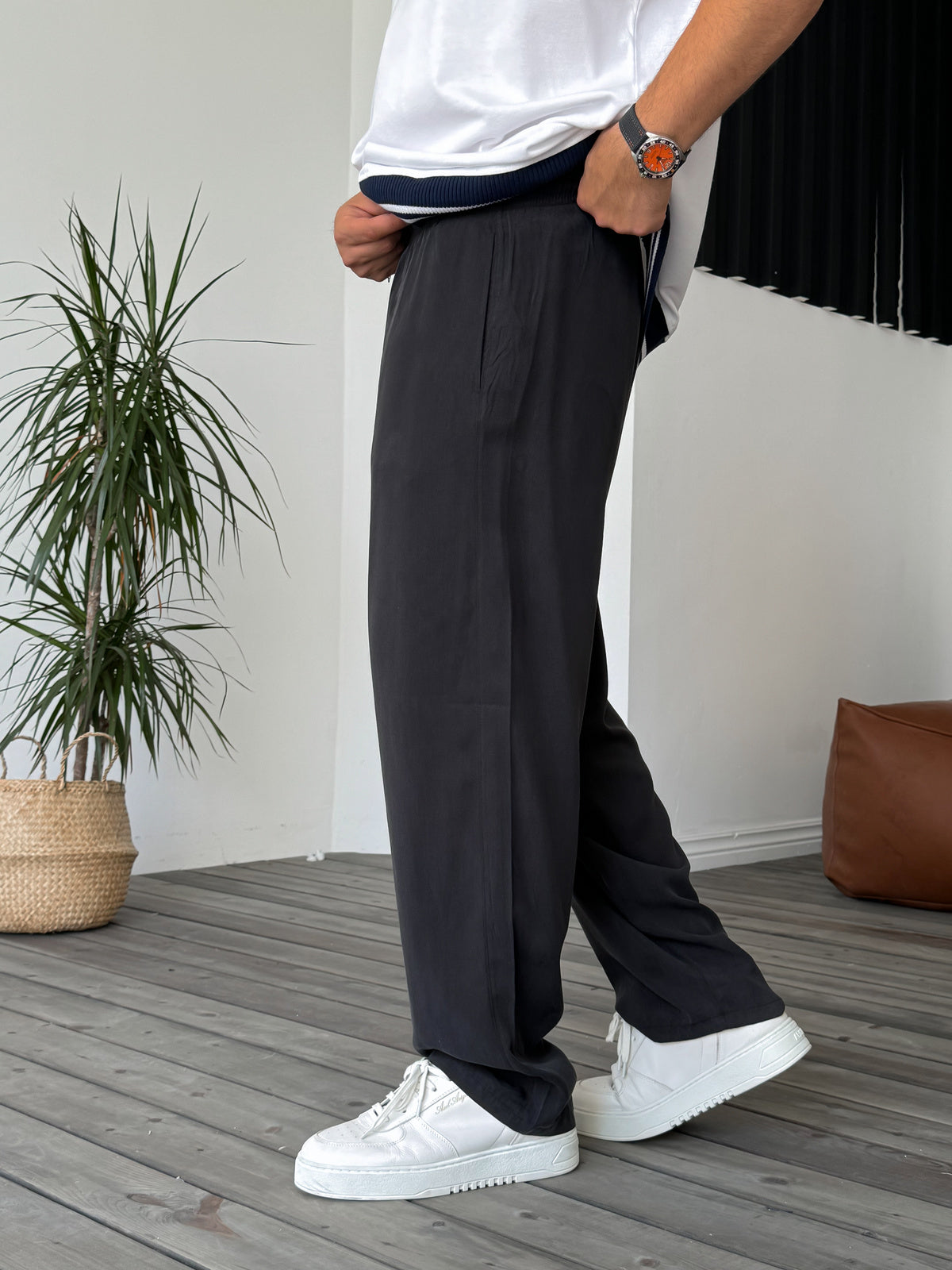 Black Tencel Fabric Baggy Trousers