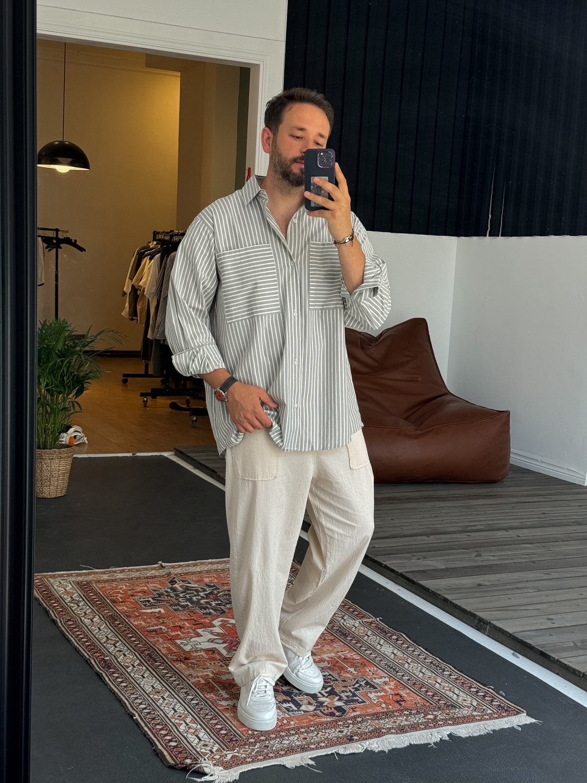 Khaki Reverse Stripe Pocket Shirt