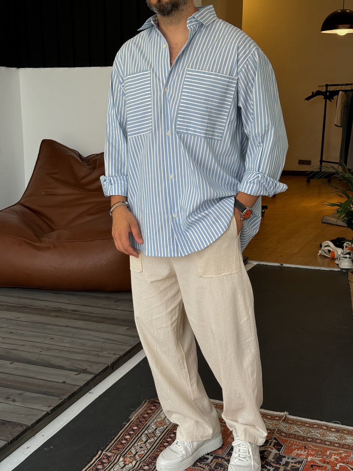 Blue Reverse Stripe Pocket Shirt