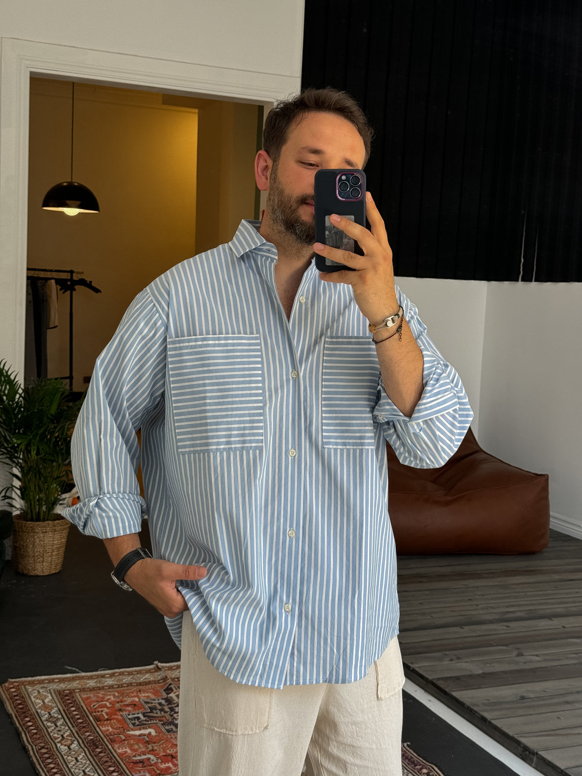Blue Reverse Stripe Pocket Shirt