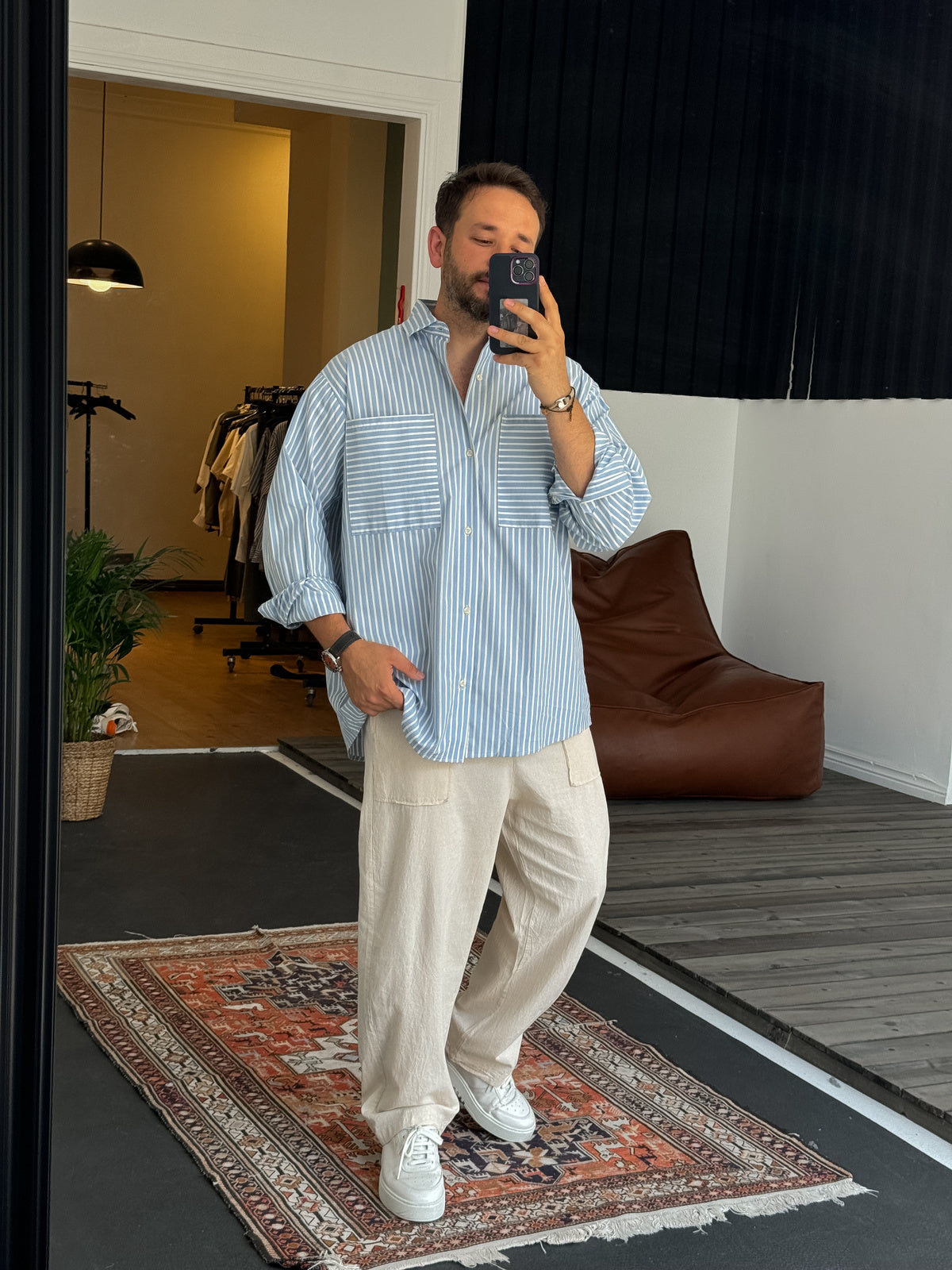 Blue Reverse Stripe Pocket Shirt