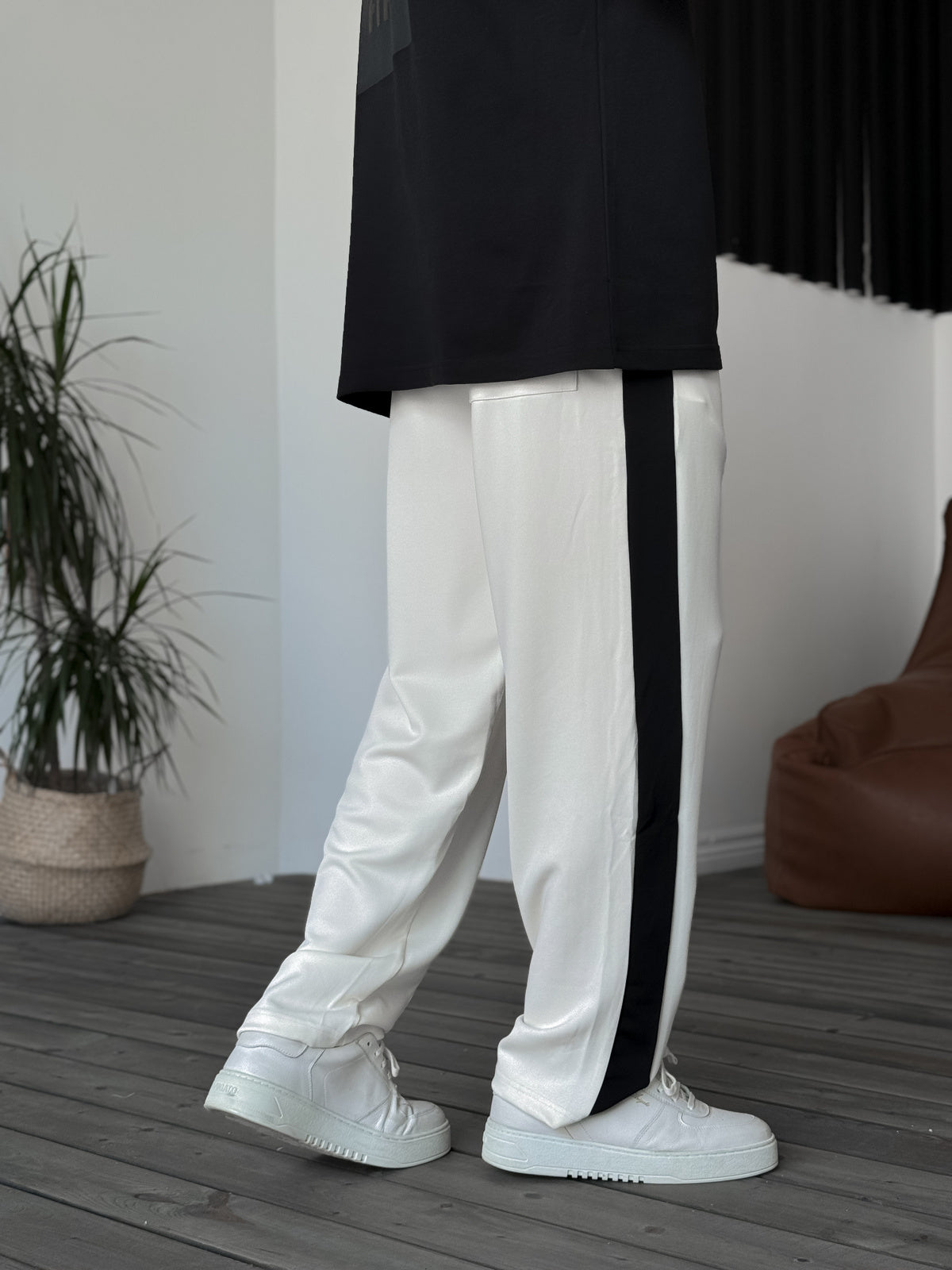Ecru Striped Stitched Tracksuit