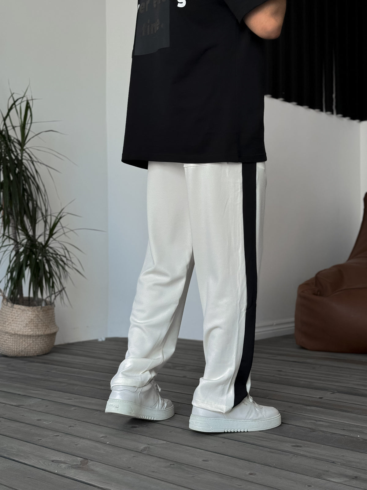 Ecru Striped Stitched Tracksuit
