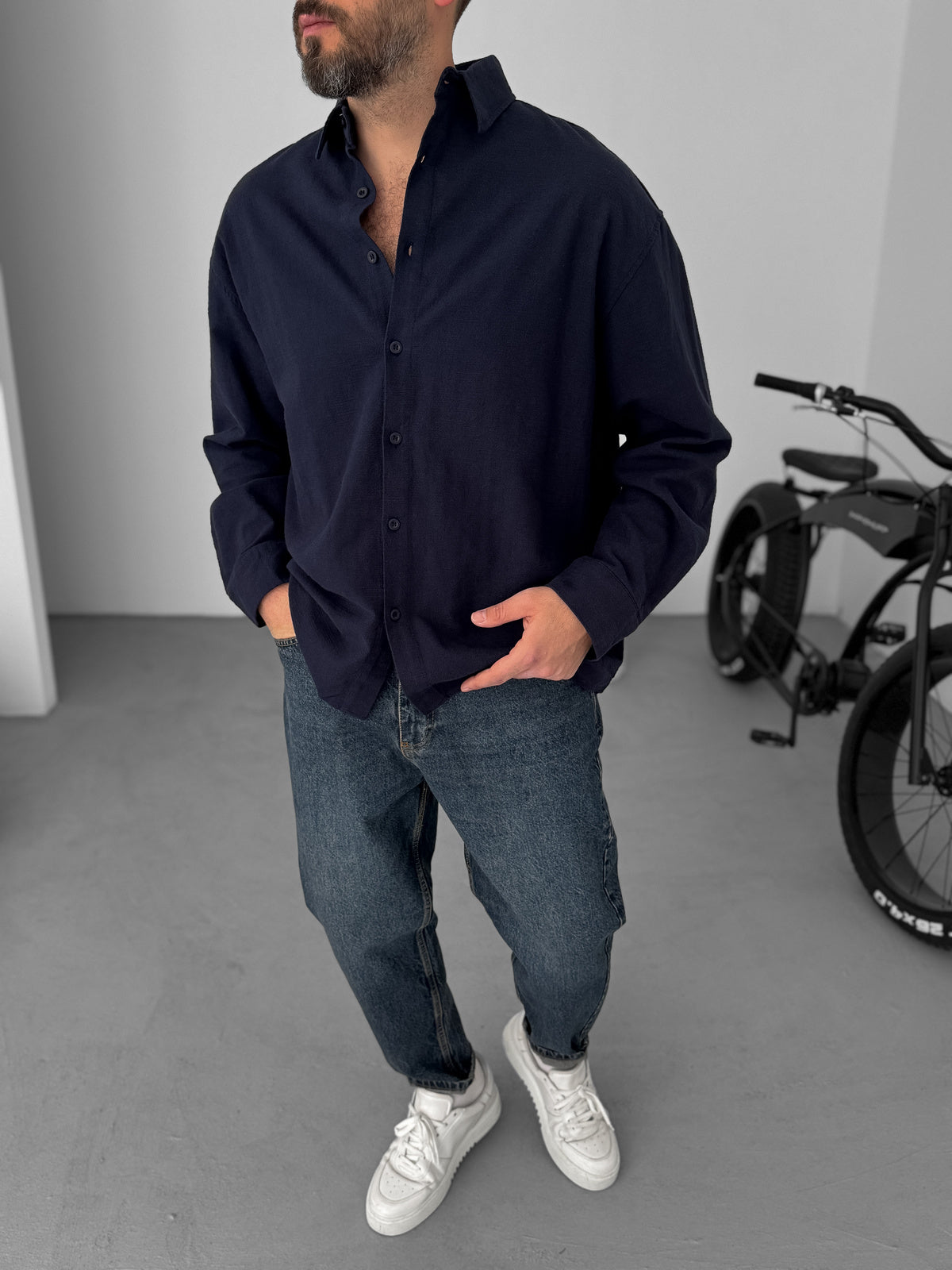 MUSLIN SOFT FABRIC SHIRT • NAVY BLUE