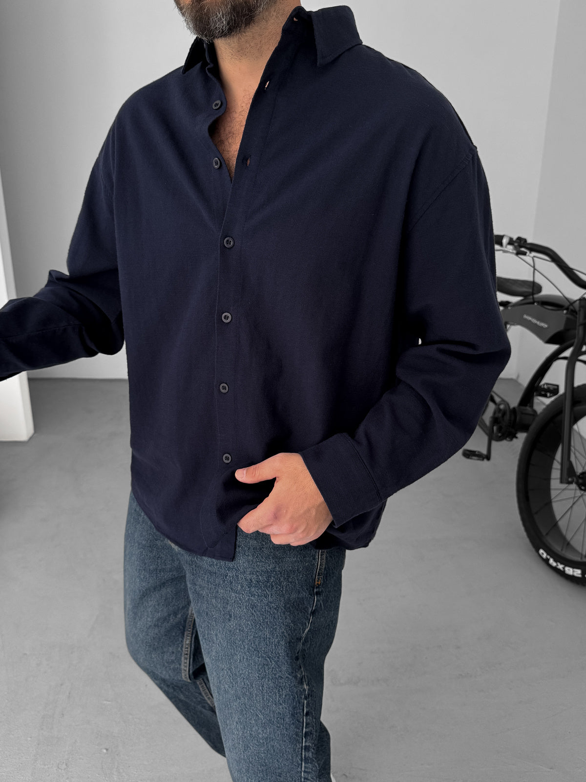 MUSLIN SOFT FABRIC SHIRT • NAVY BLUE