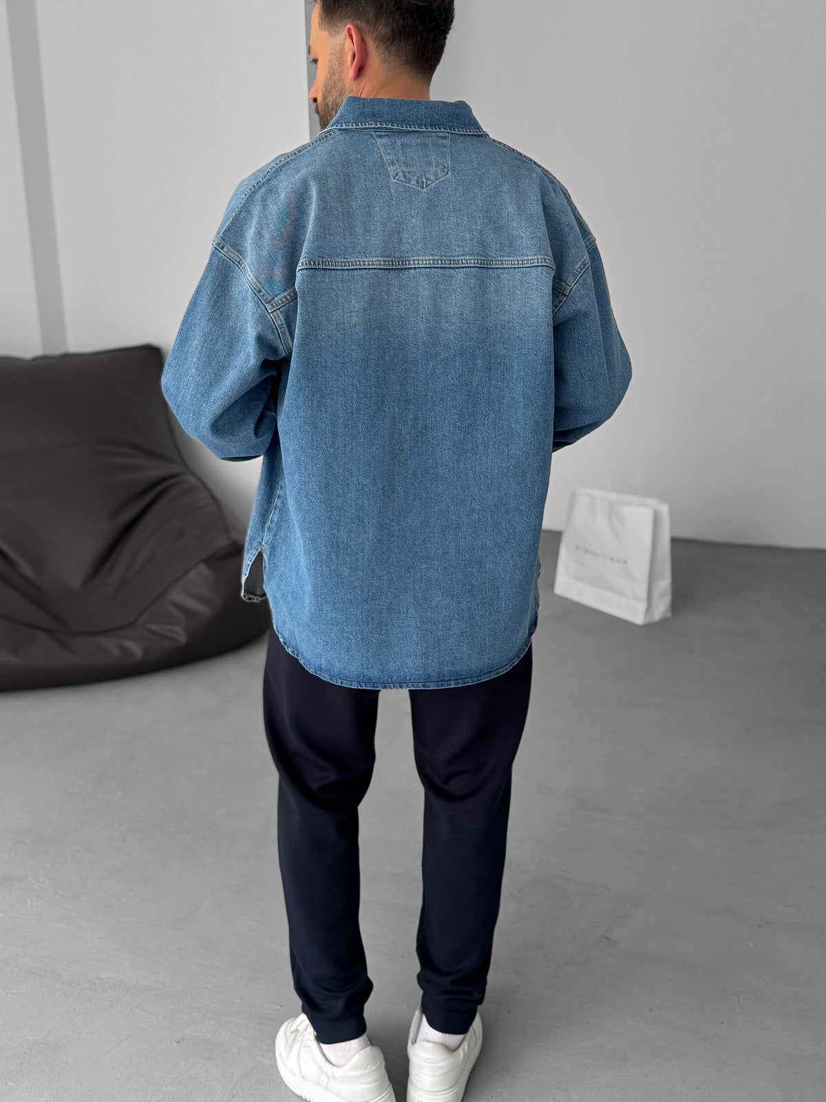 Blue Button Pocket Washed Denim Shirt