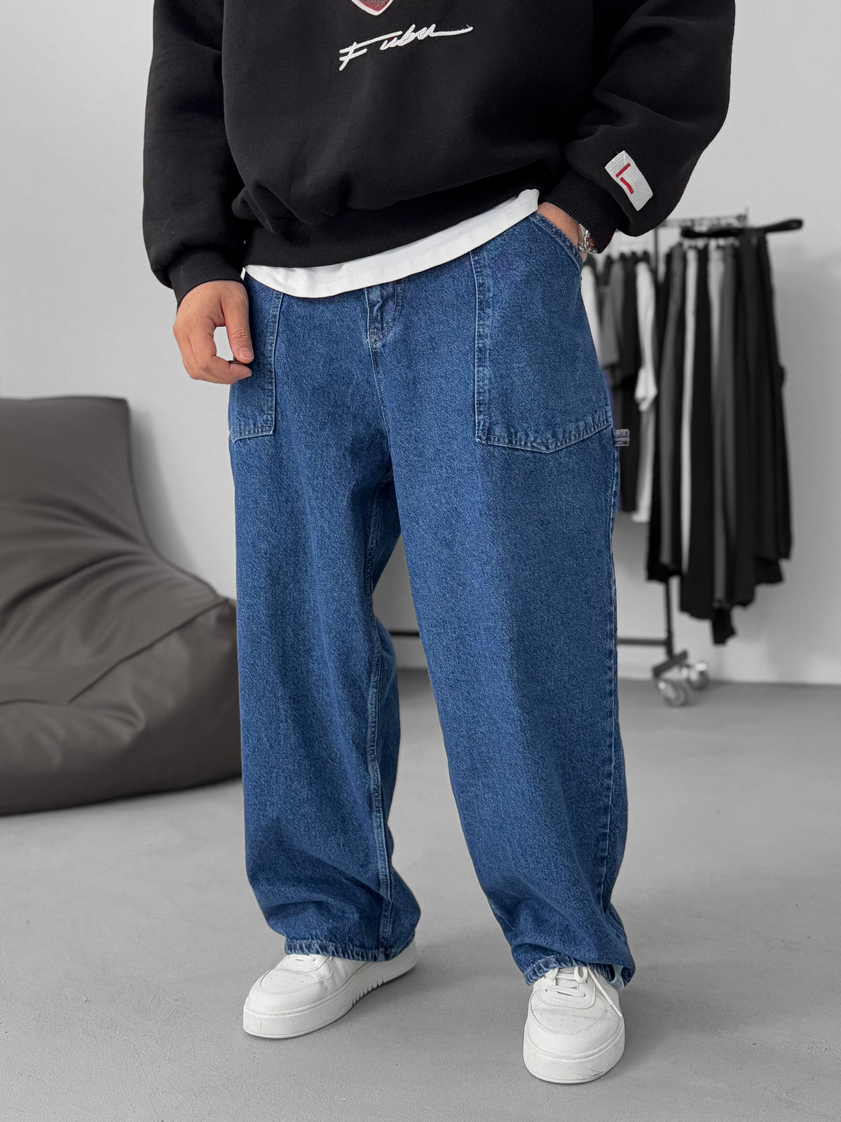 Blue Relax Fit Pocket Detailed Trousers