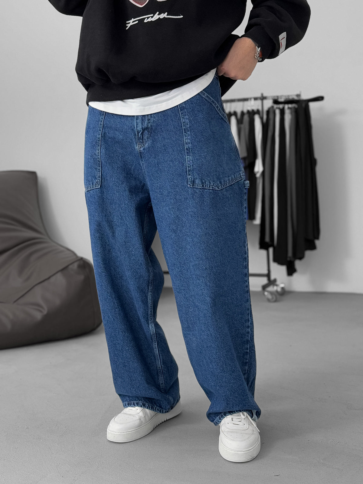 Blue Relax Fit Pocket Detailed Trousers