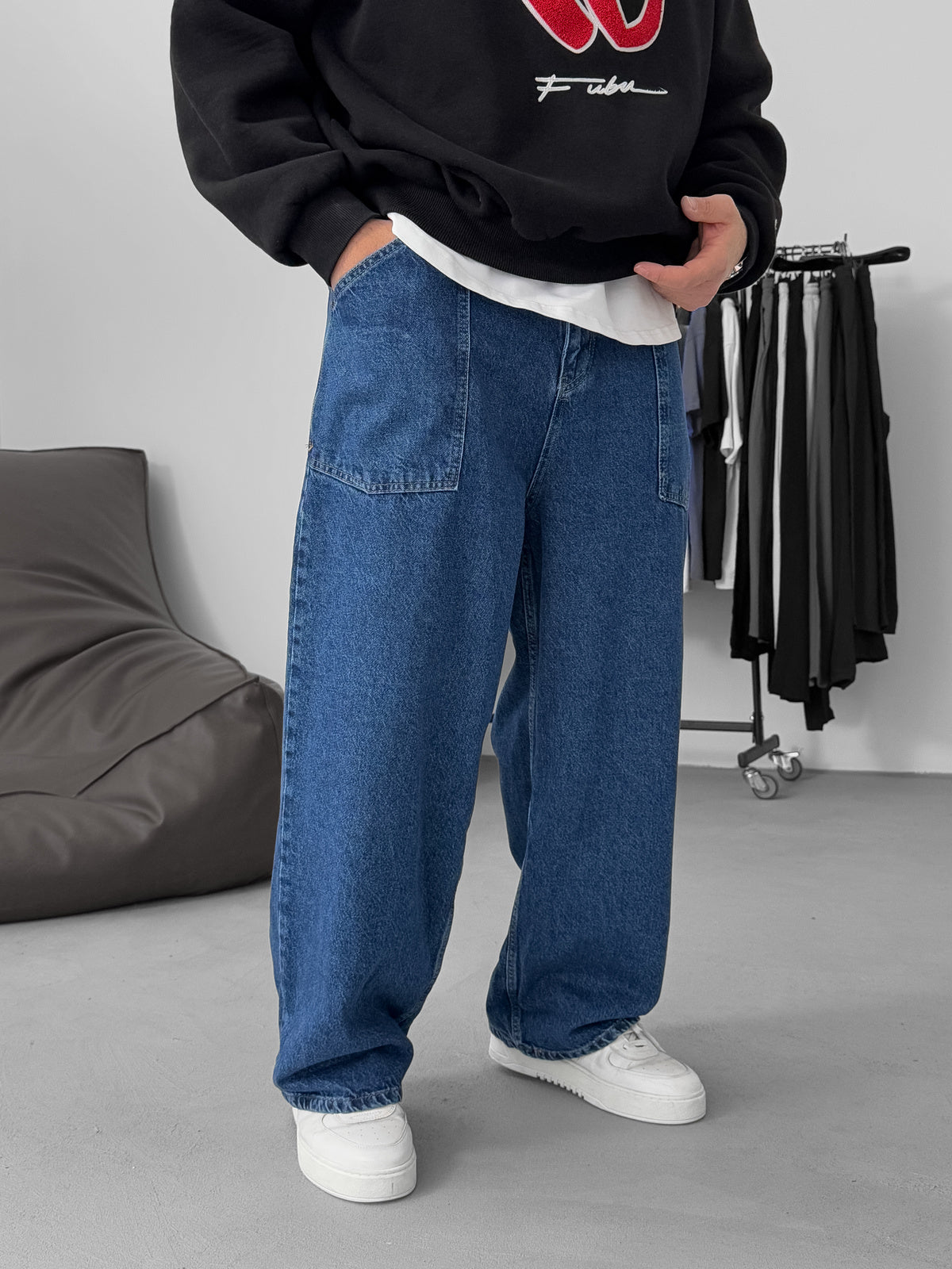Blue Relax Fit Pocket Detailed Trousers