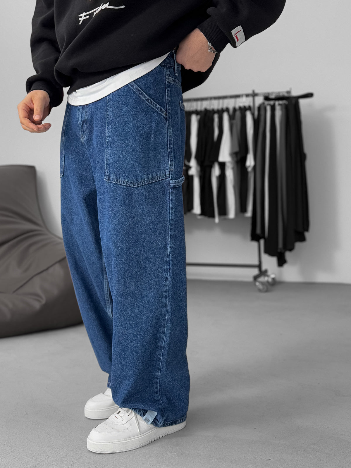 Blue Relax Fit Pocket Detailed Trousers