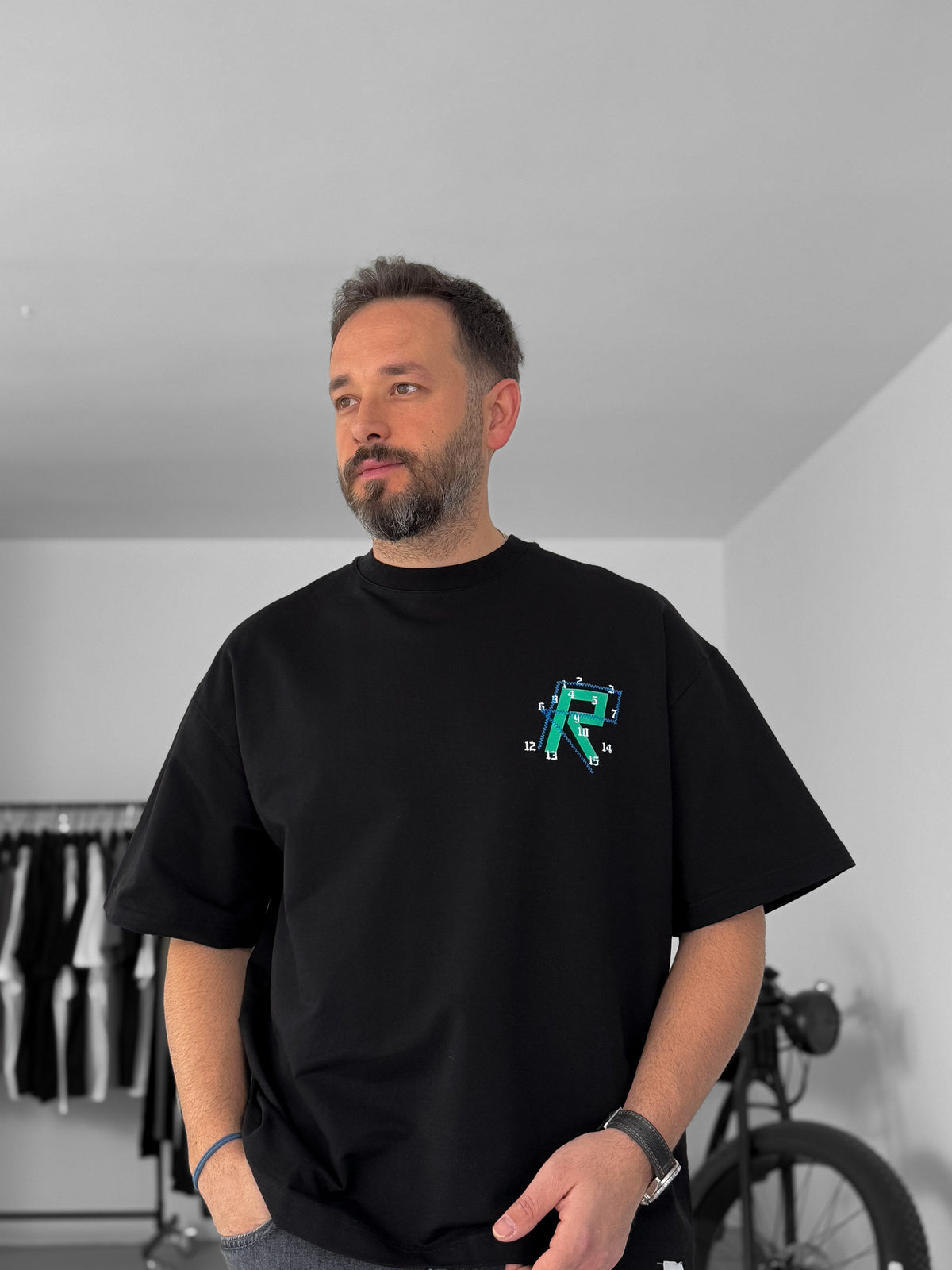Black R Patched Oversize T-Shirt