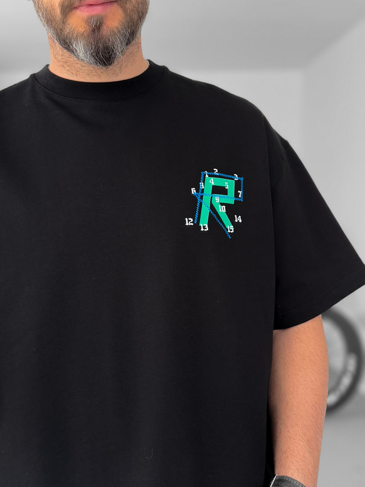 Black R Patched Oversize T-Shirt