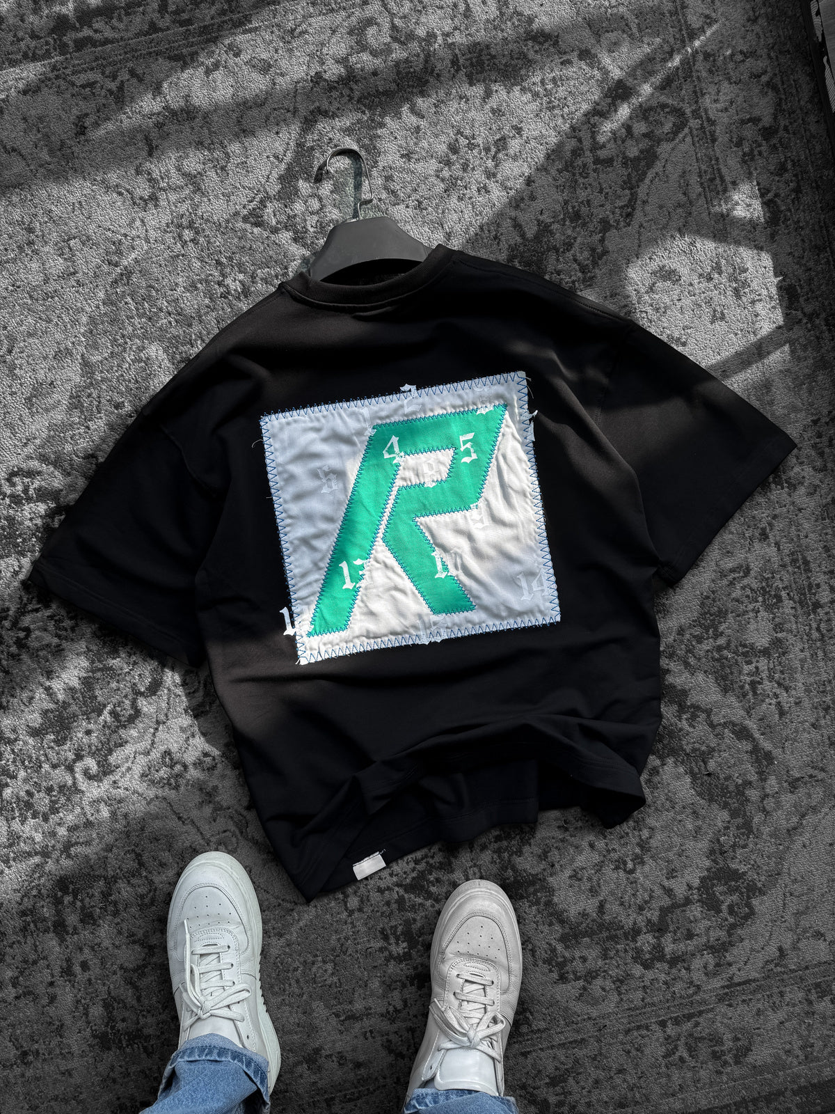 Black R Patched Oversize T-Shirt
