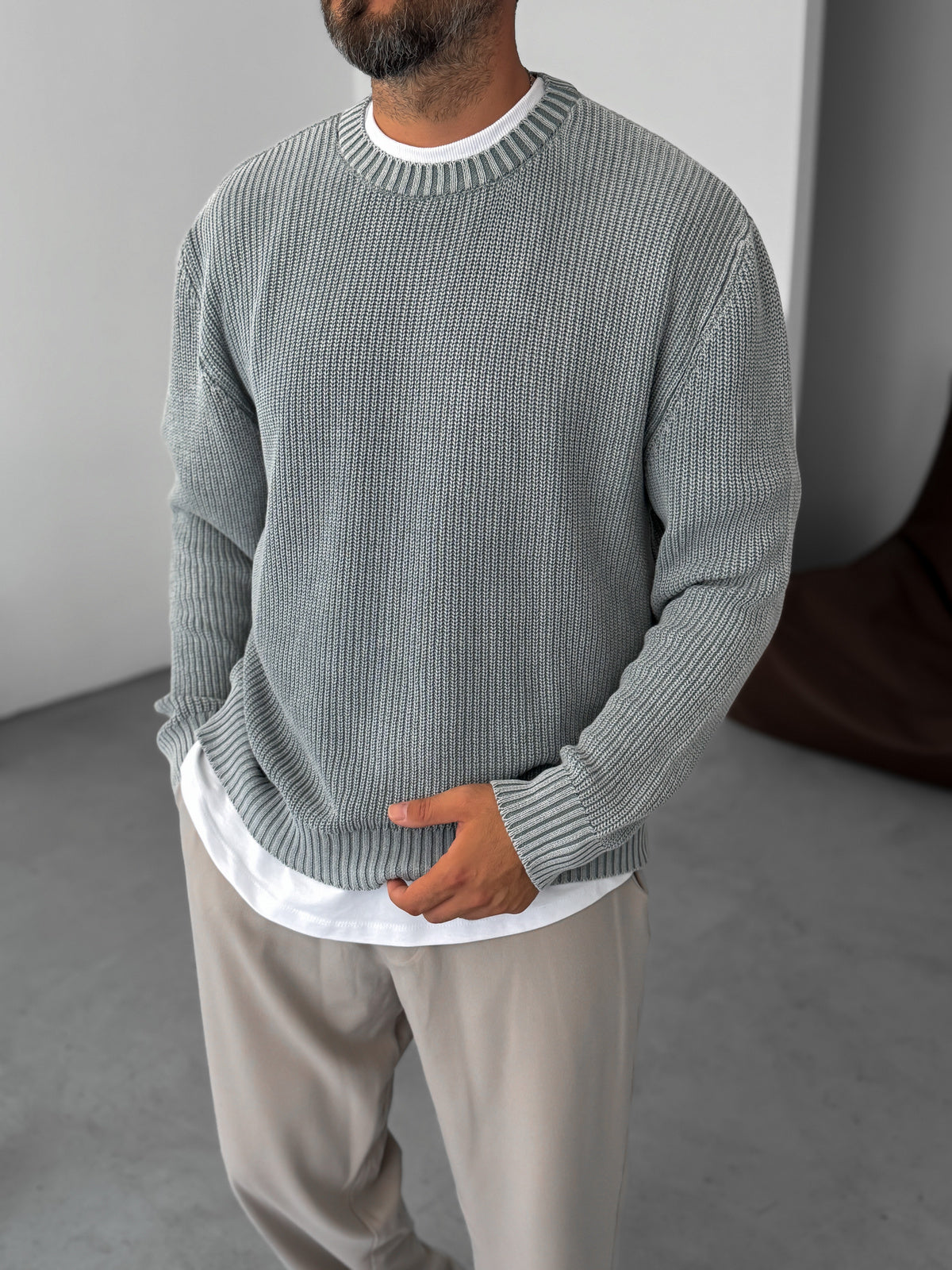 Gray Washed Oversize Knitted Sweater