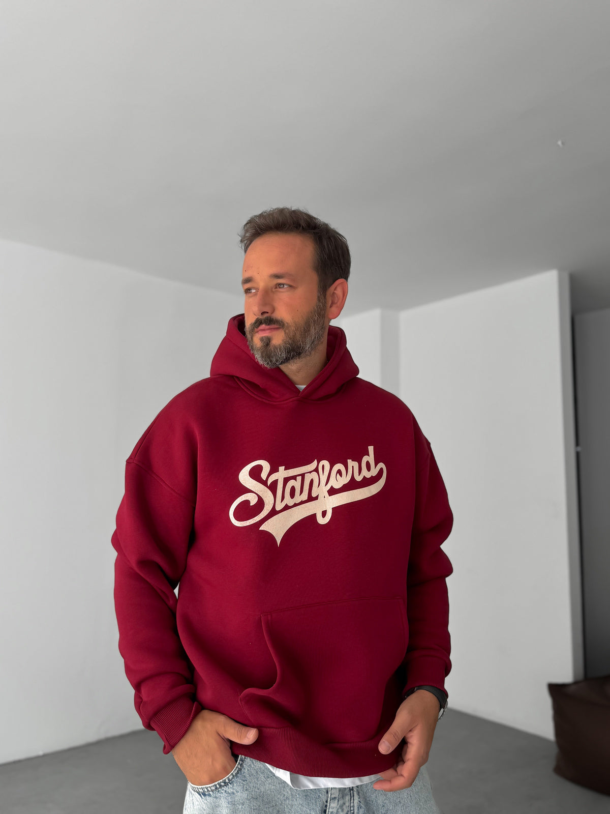 Maroon Stanford Printed Hoodie