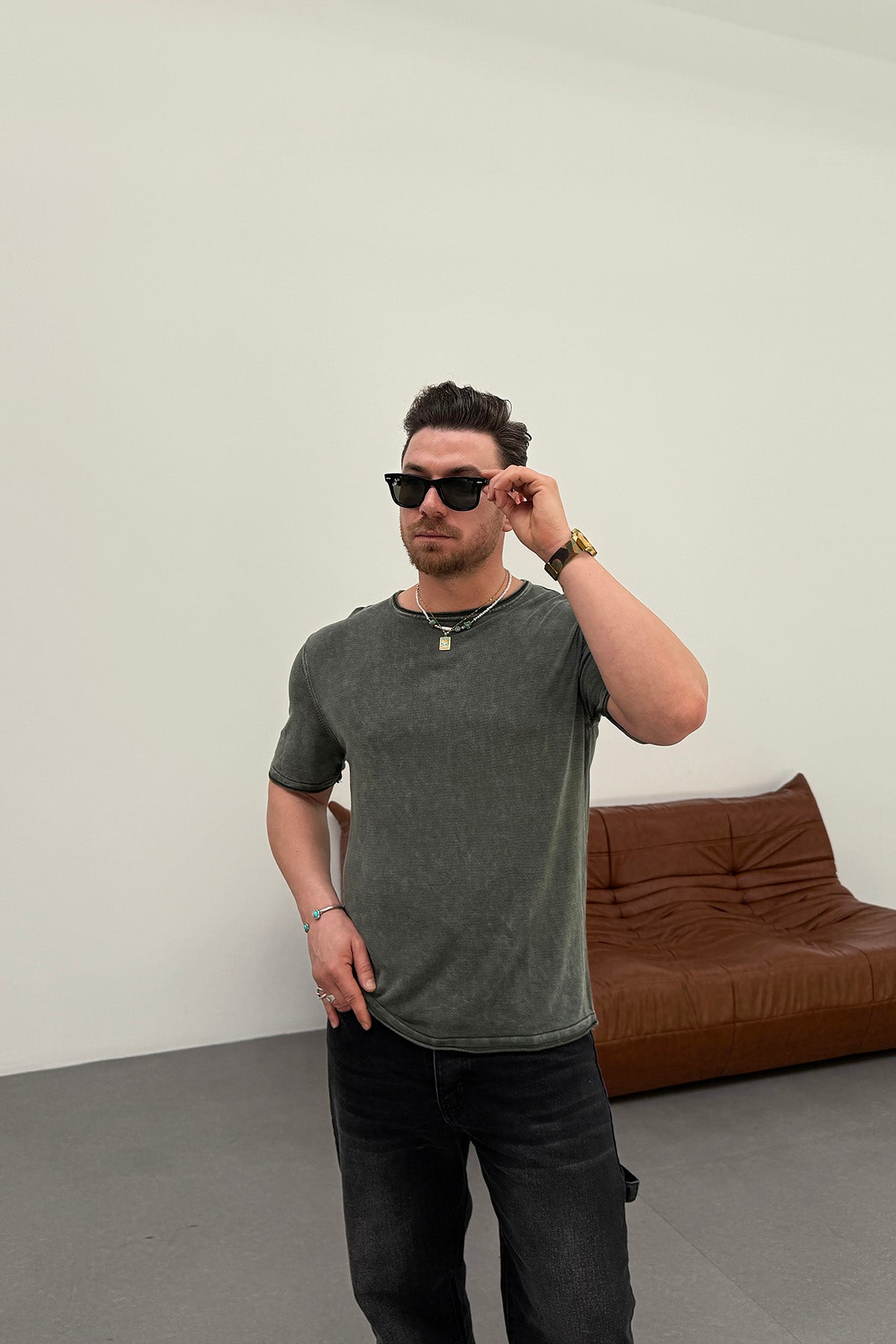 OVERSIZED WASHED KNIT T-SHIRT • KHAKI