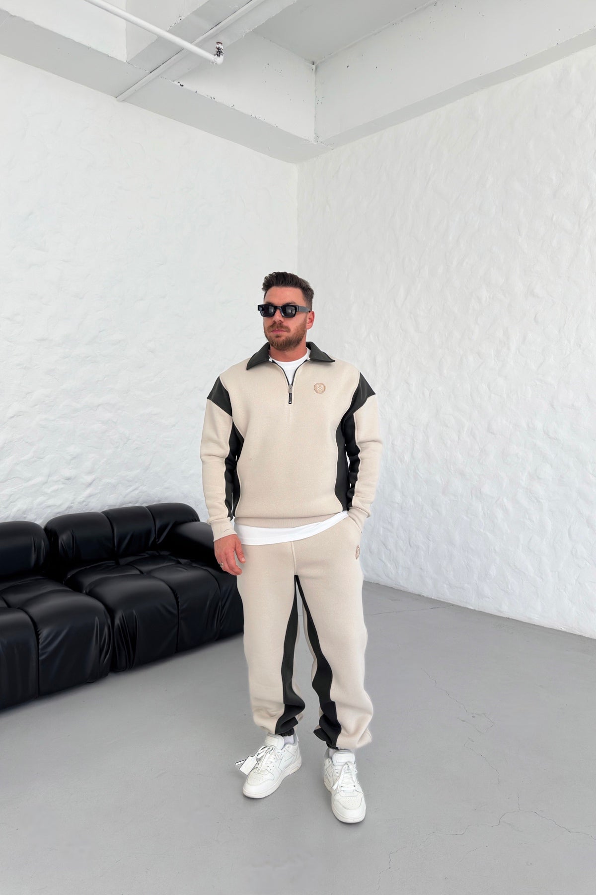OVERSIZED HALF ZIPPERED SET • CREAM