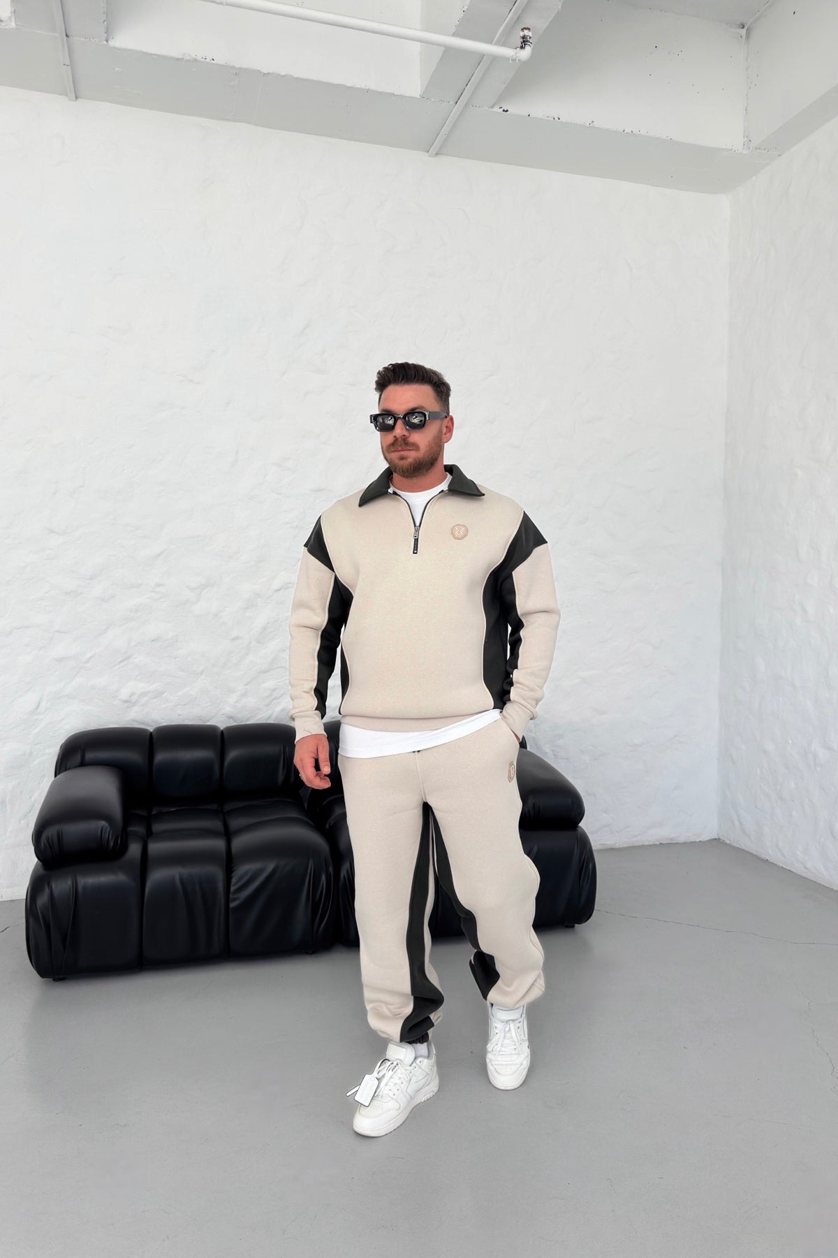 OVERSIZED HALF ZIPPERED SET • CREAM