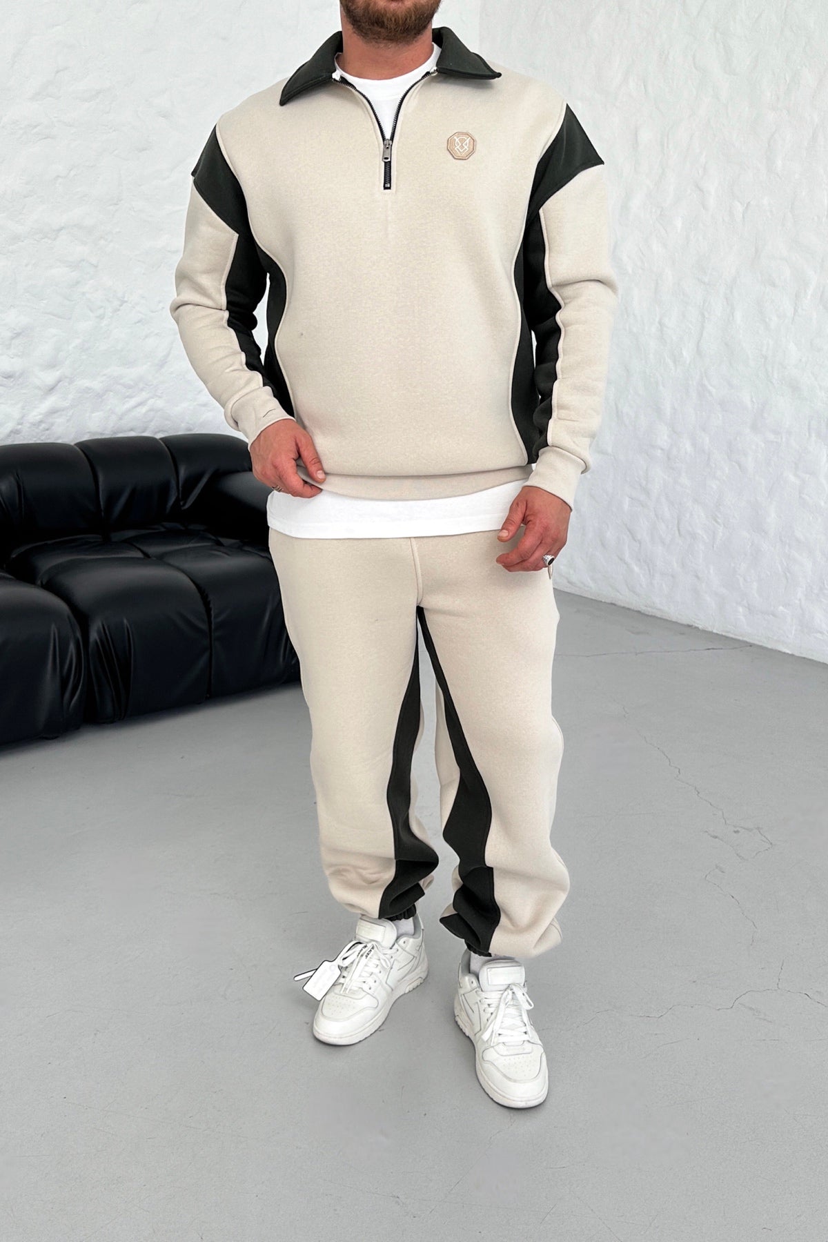 OVERSIZED HALF ZIPPERED SET • CREAM